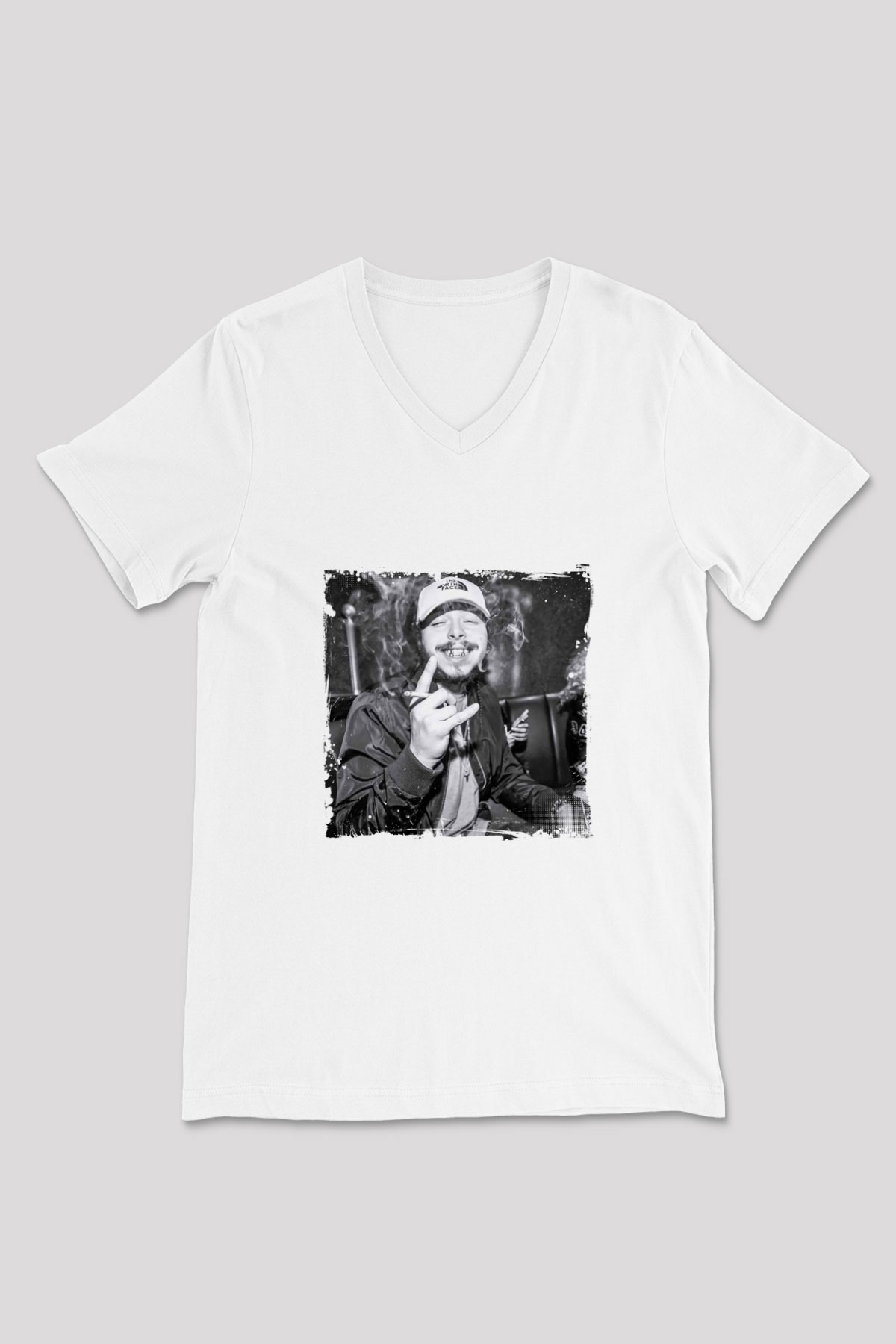 Post Malone Baskılı Beyaz V Yaka Unisex Tişört