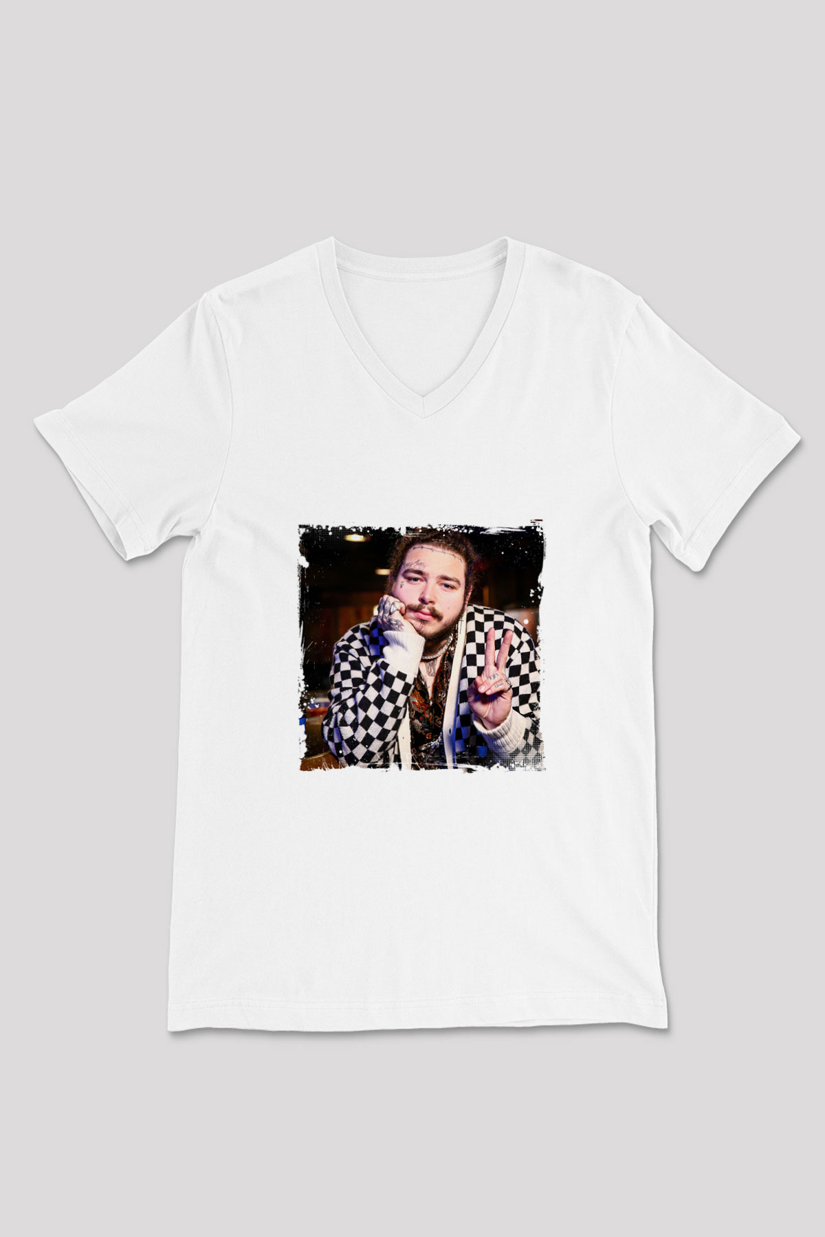 Post Malone Baskılı Beyaz V Yaka Unisex Tişört