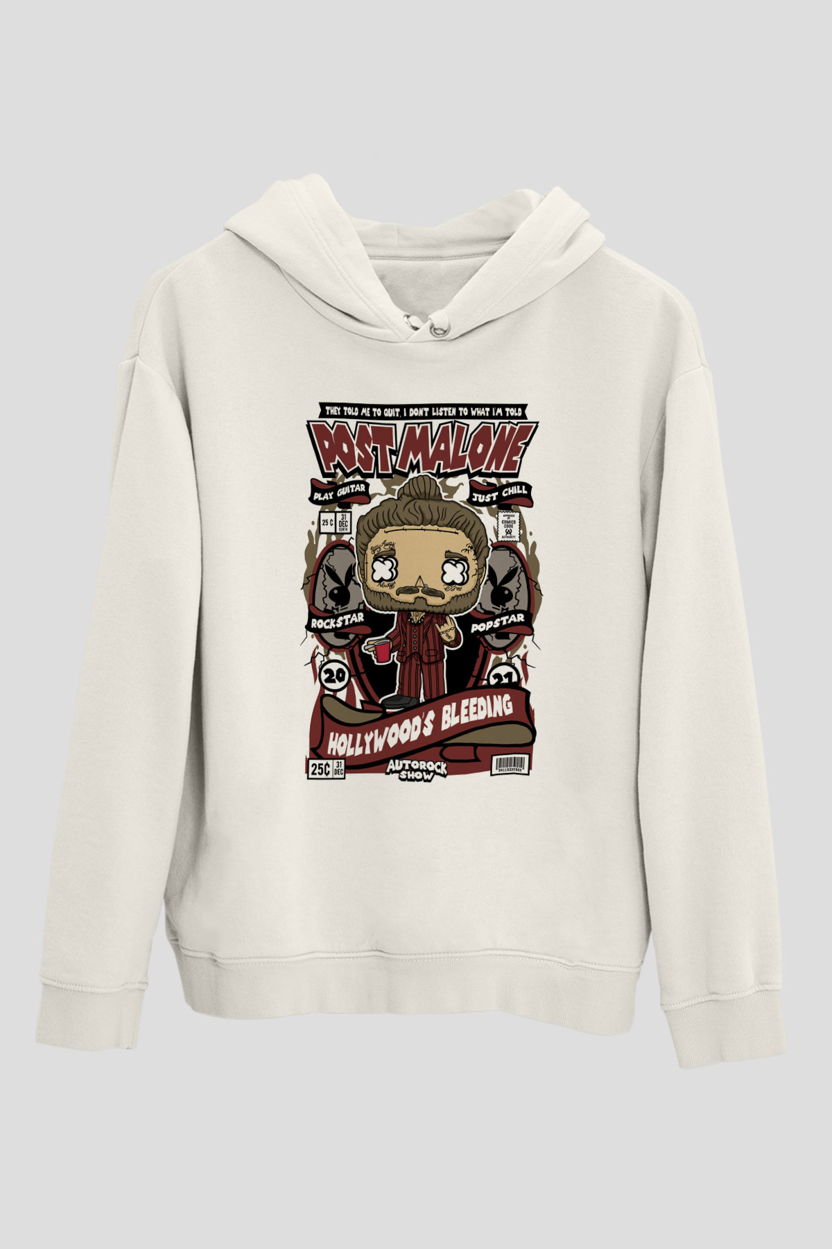 Post Malone Baskılı Unisex Beyaz Hoodie