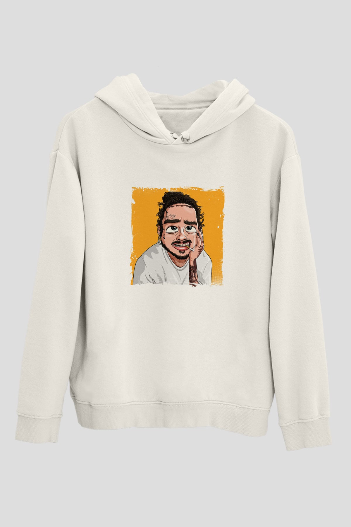 Post Malone Baskılı Unisex Beyaz Kapüşonlu Sweatshirt