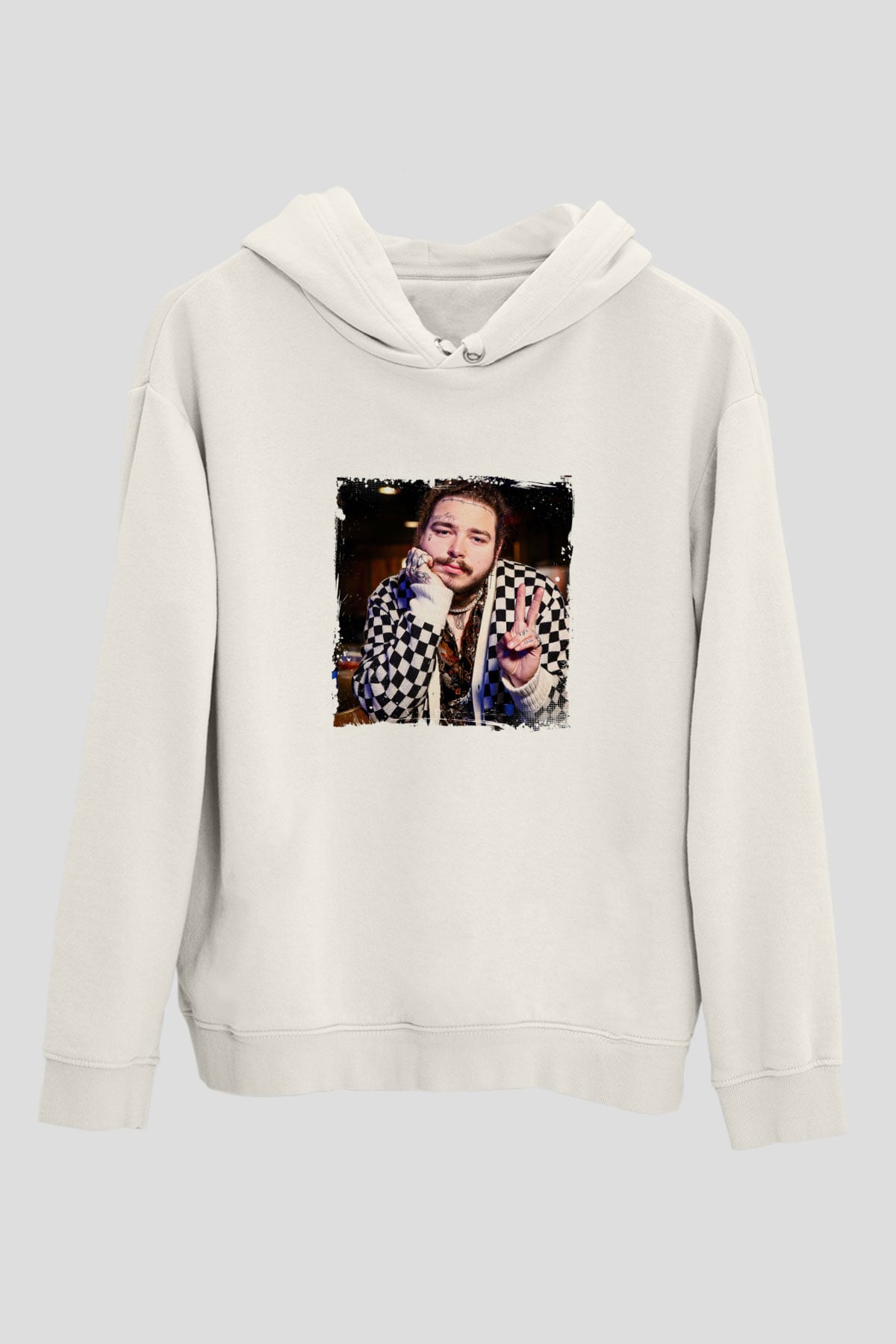 Post Malone Baskılı Unisex Beyaz Kapüşonlu Sweatshirt