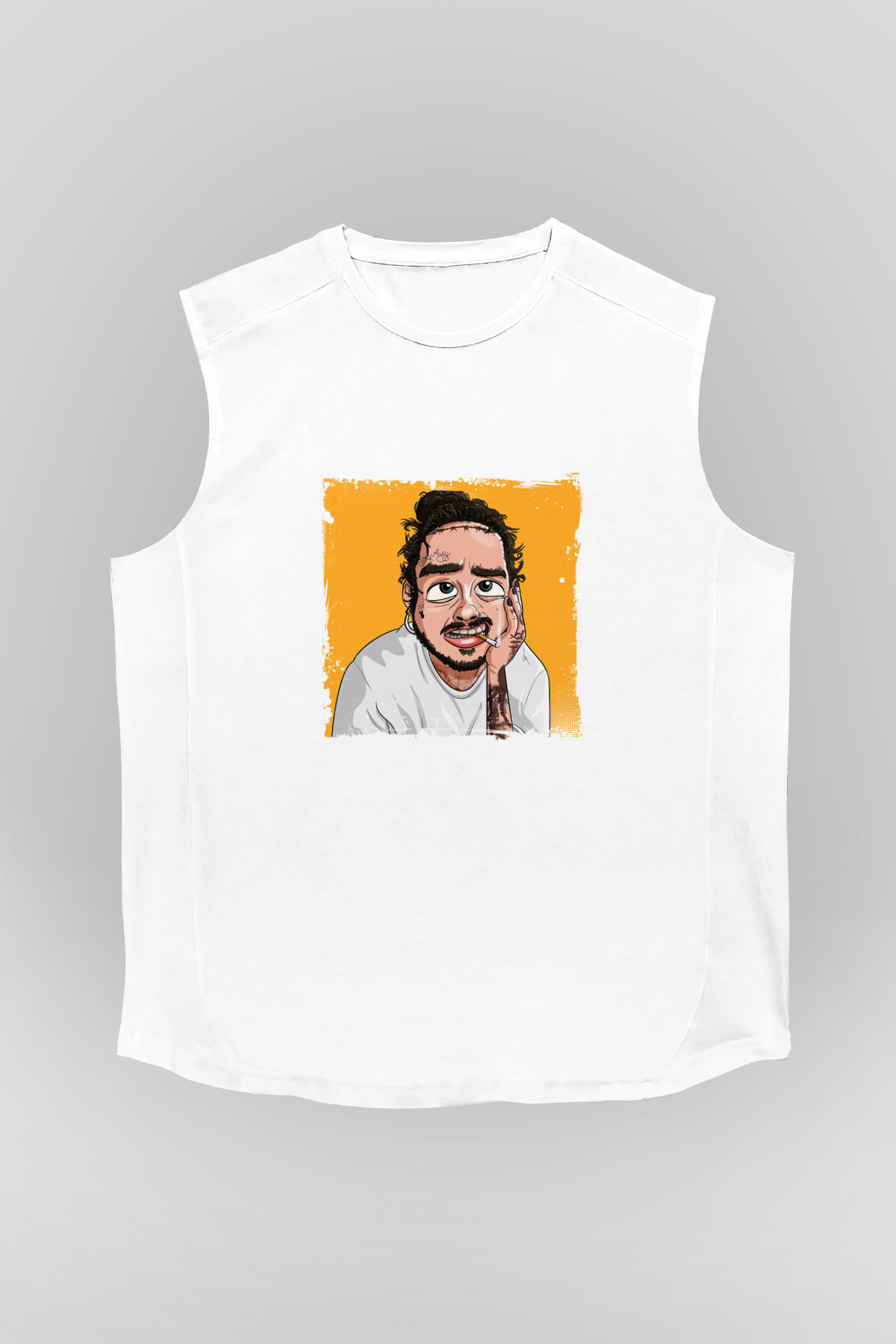 Post Malone Baskılı Unisex Beyaz Kolsuz Tişört