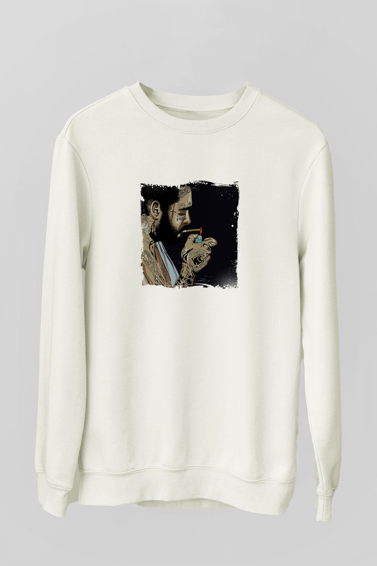 Post Malone Baskılı Unisex Beyaz Sweatshirt