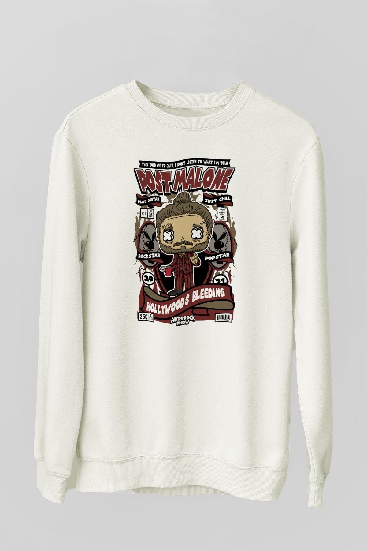 Post Malone Baskılı Unisex Beyaz Sweatshirt
