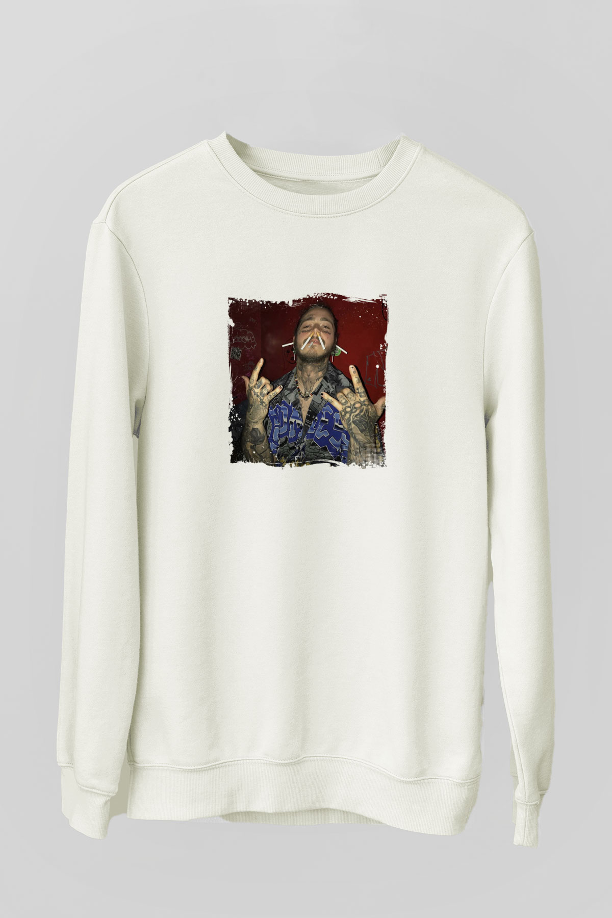 Post Malone Baskılı Unisex Beyaz Sweatshirt