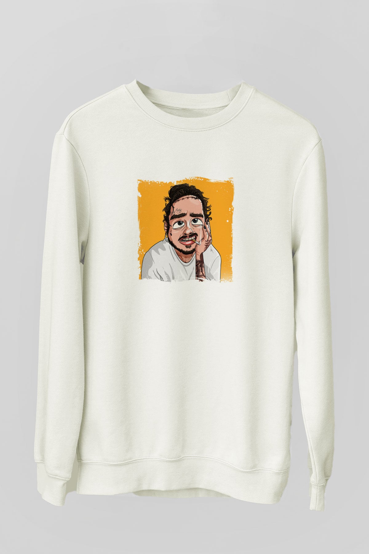 Post Malone Baskılı Unisex Beyaz Sweatshirt