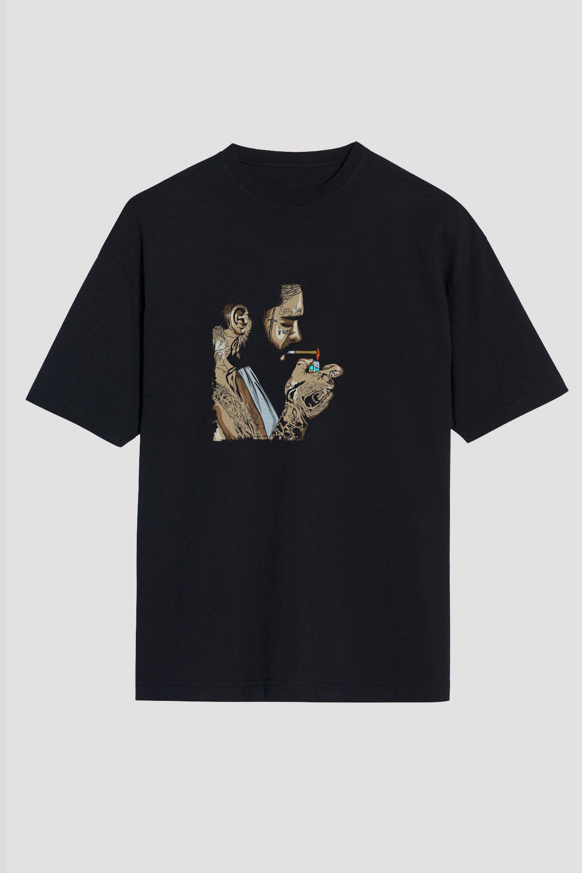Post Malone Baskılı Unisex Oversize Siyah Tişört