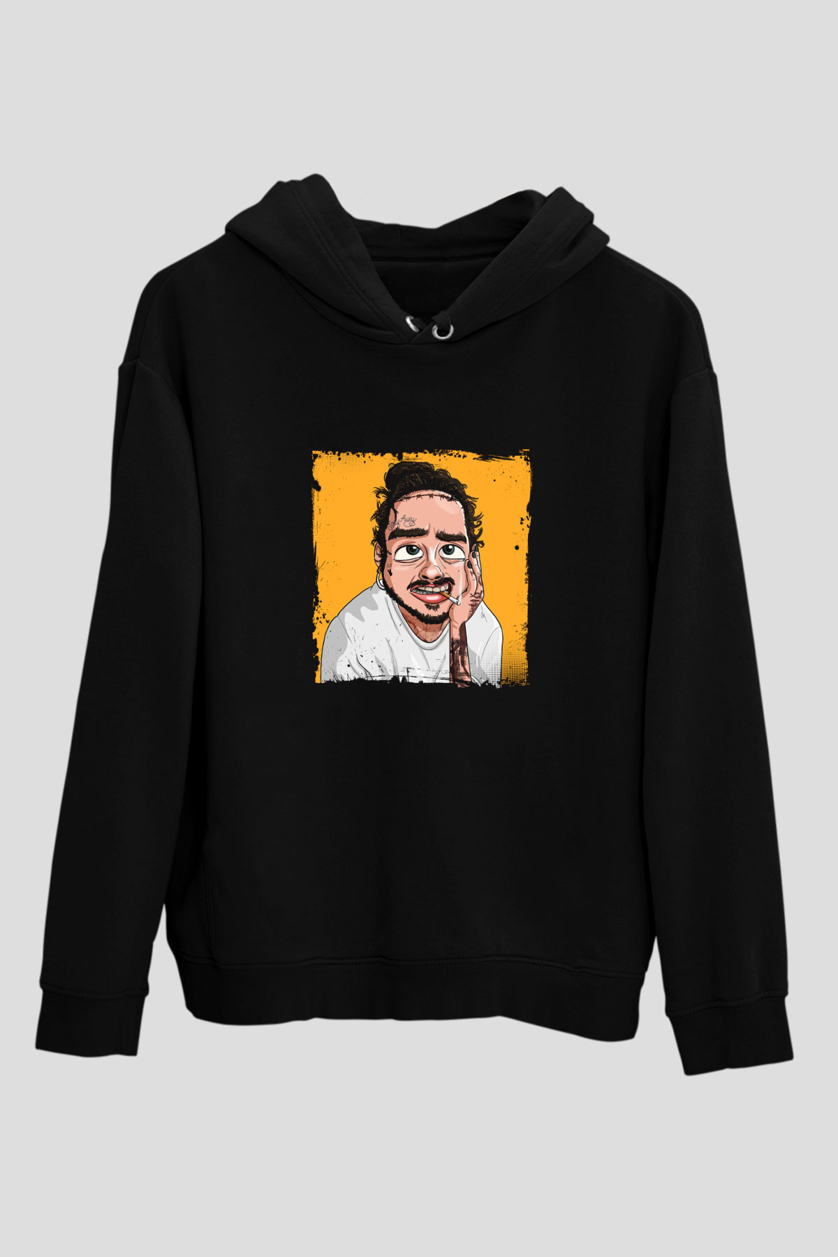 Post Malone Baskılı Unisex Siyah Hoodie