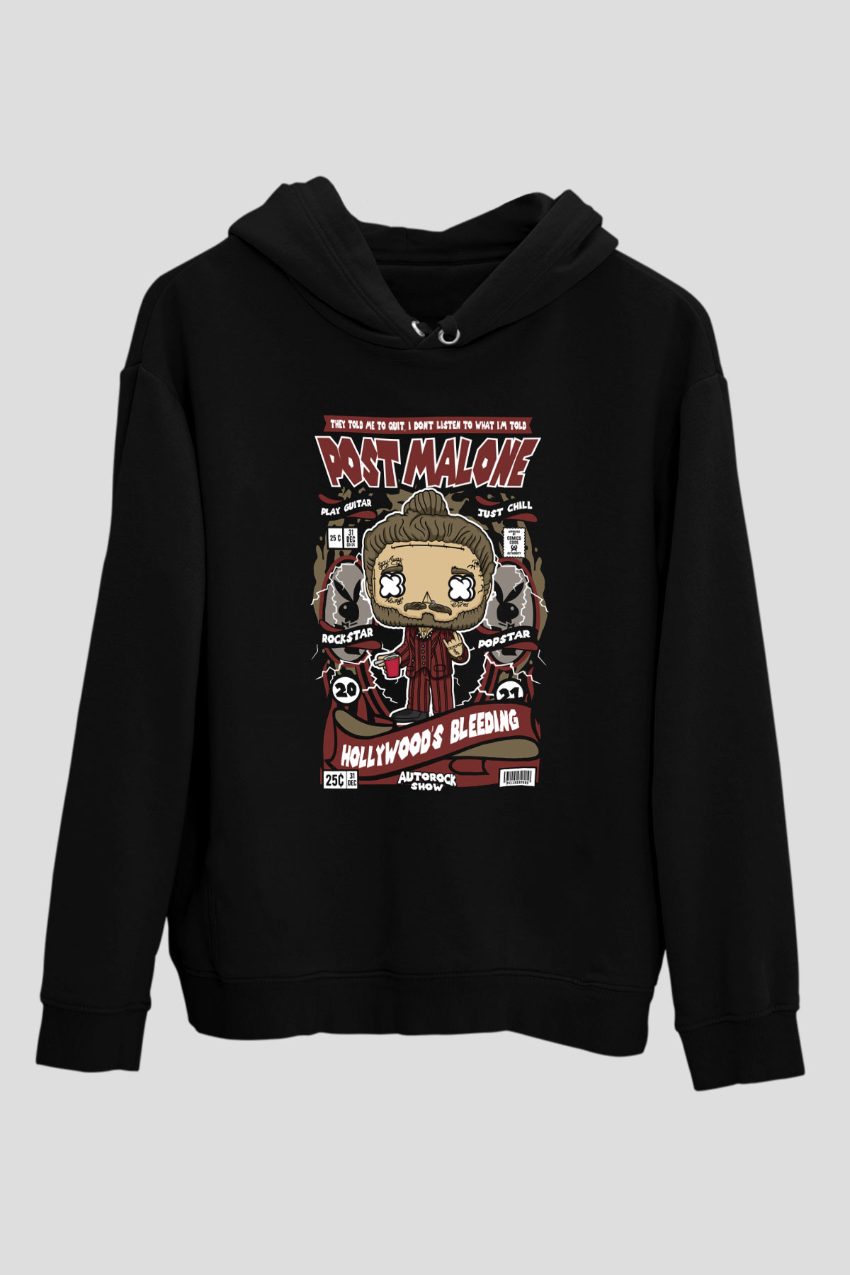 Post Malone Baskılı Unisex Siyah Hoodie