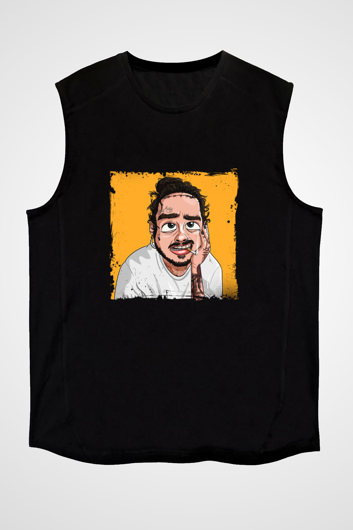 Post Malone Baskılı Unisex Siyah Kolsuz Tişört