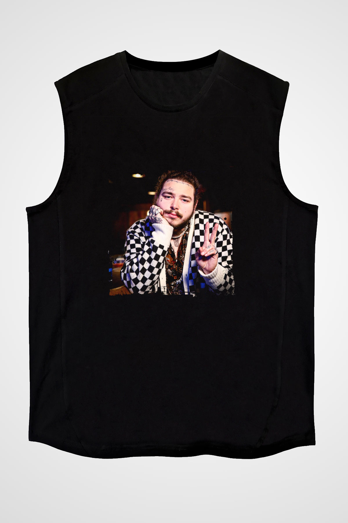 Post Malone Baskılı Unisex Siyah Kolsuz Tişört