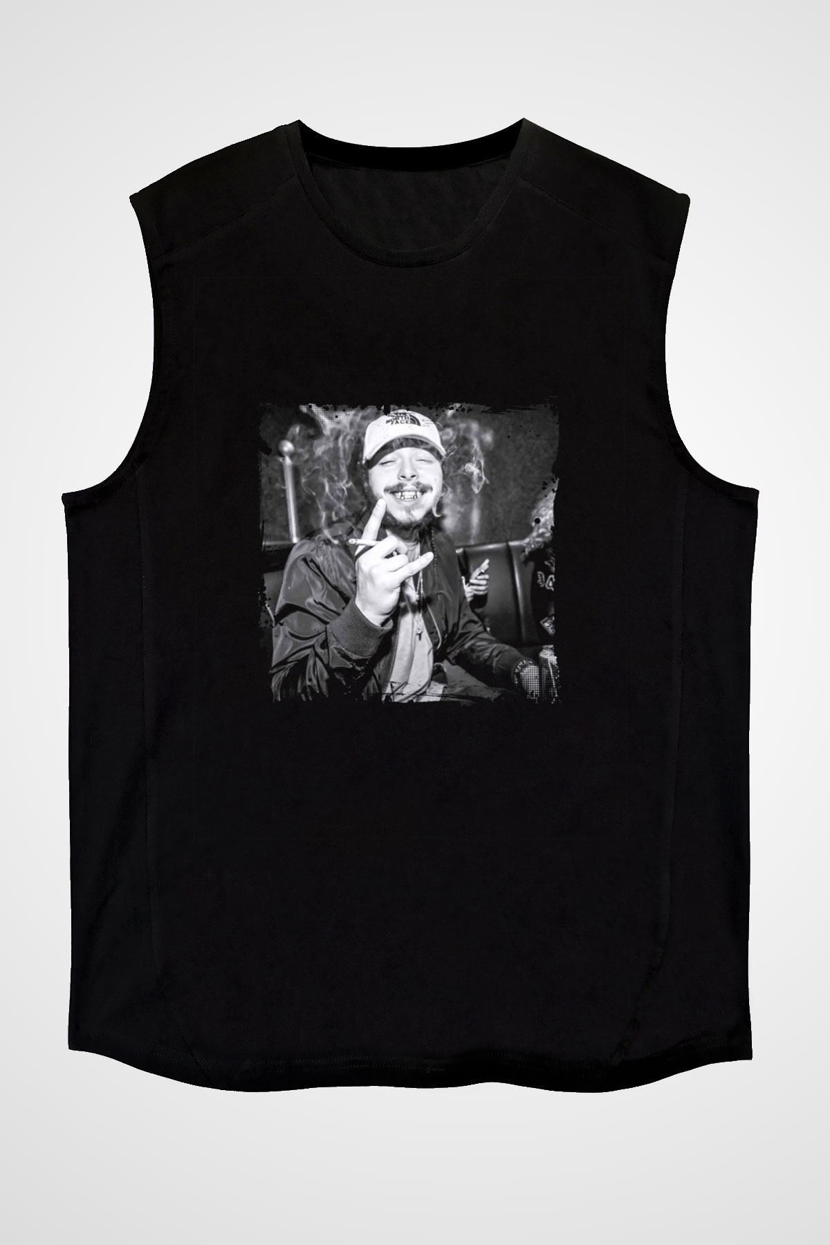 Post Malone Baskılı Unisex Siyah Kolsuz Tişört