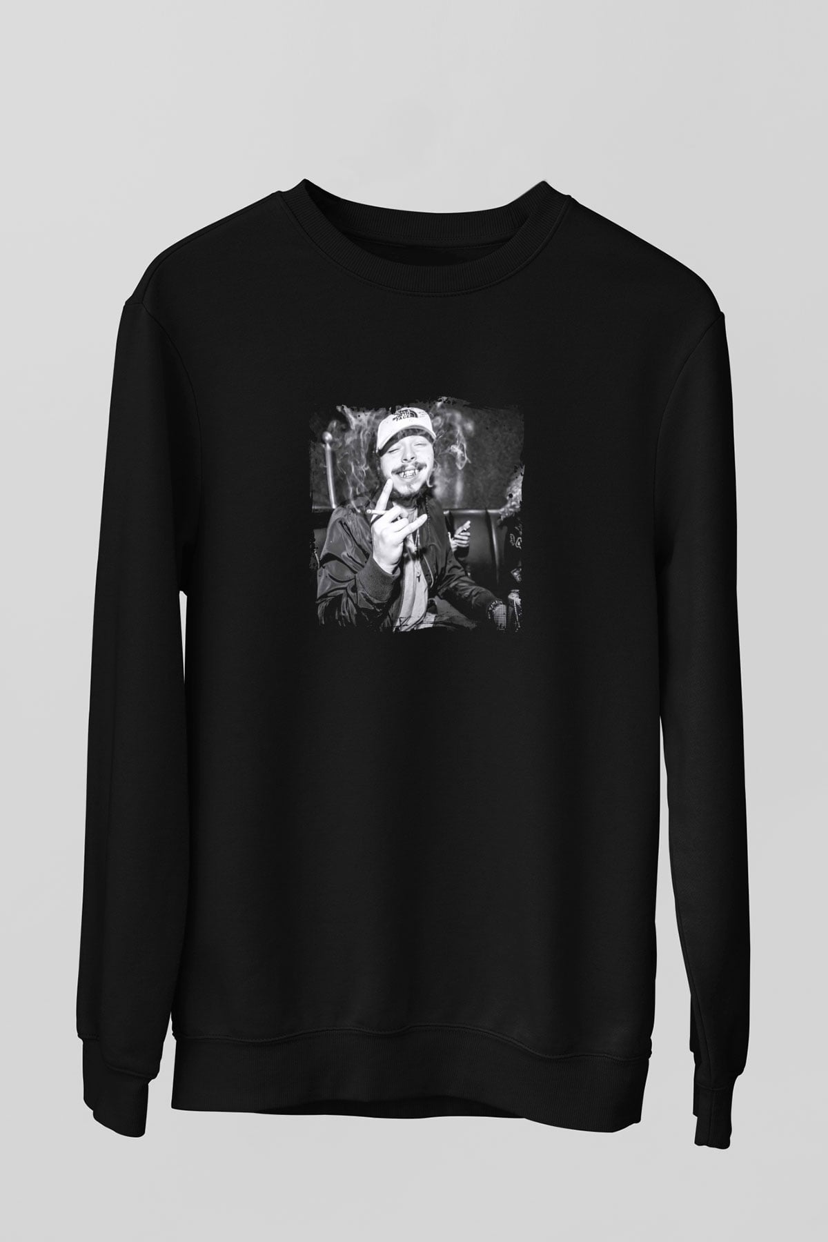 Post Malone Baskılı Unisex Siyah Sweatshirt