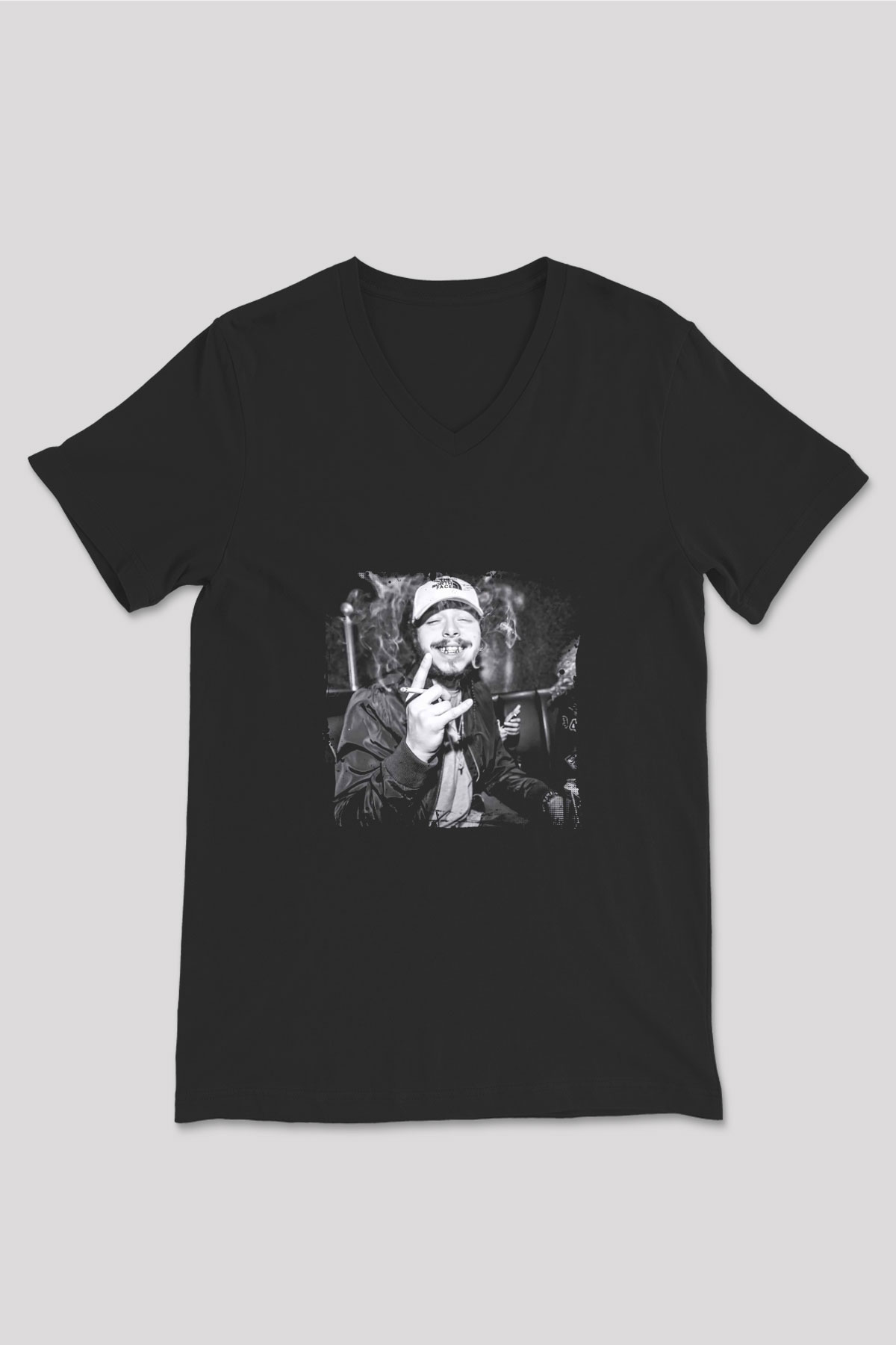 Post Malone Baskılı Unisex Siyah V Yaka Tişört