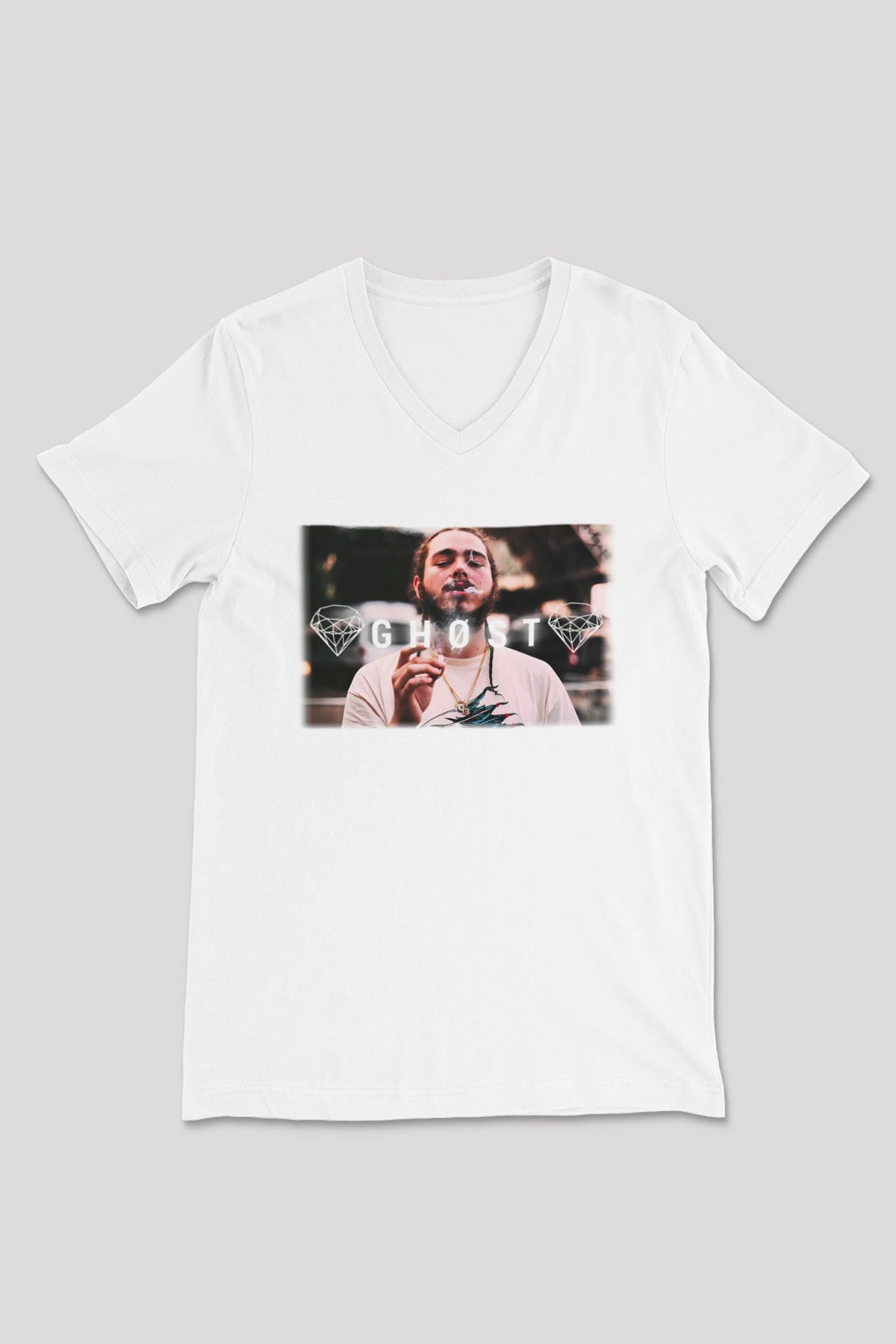 Post Malone Beyaz Unisex V Yaka Tişört T-Shirt