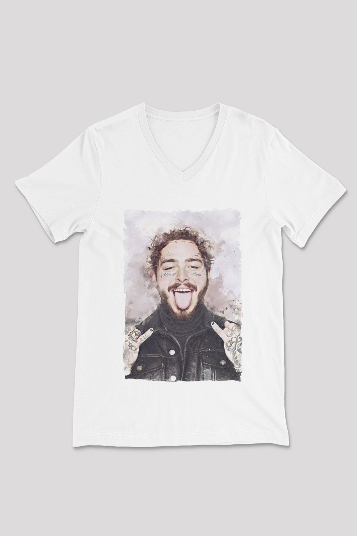 Post Malone Beyaz Unisex V Yaka Tişört
