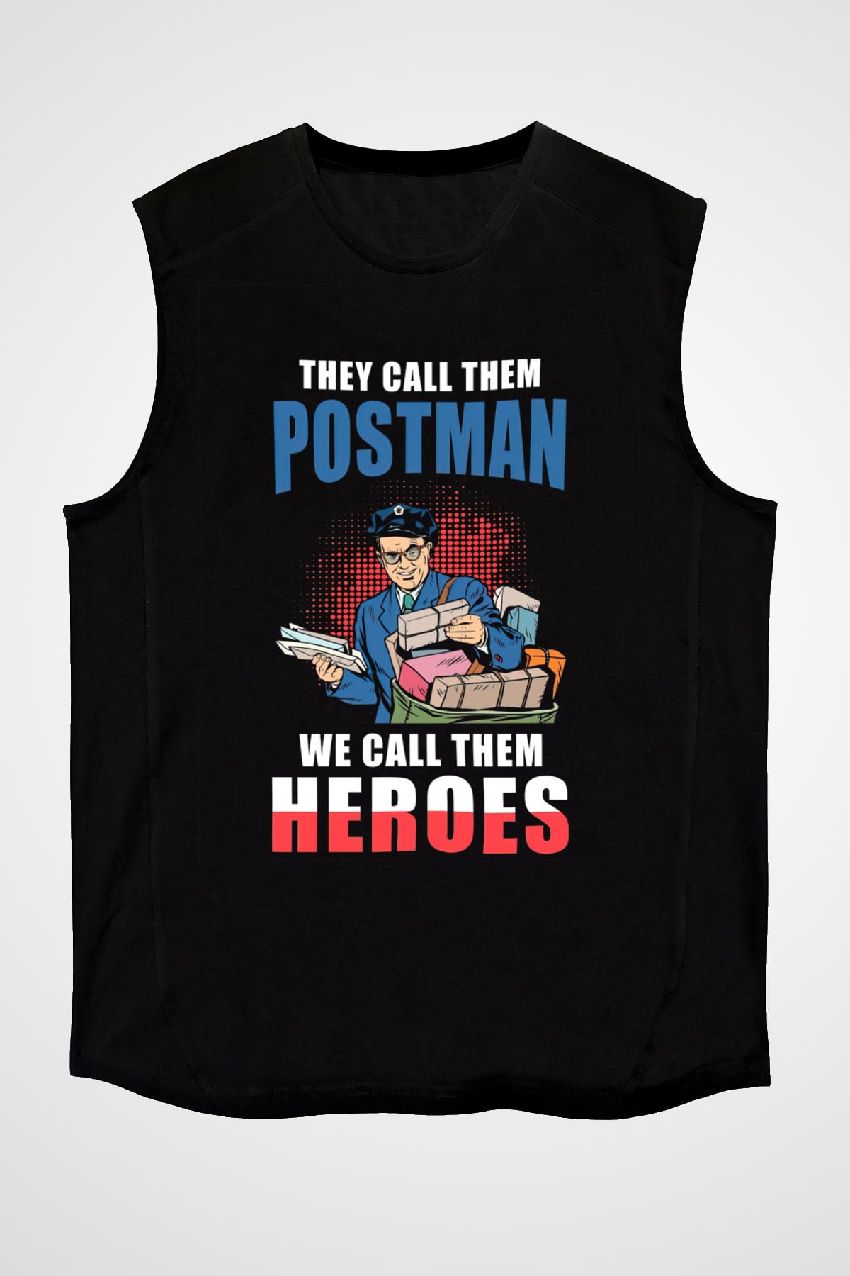 Postacı Siyah Unisex Kolsuz Tişört