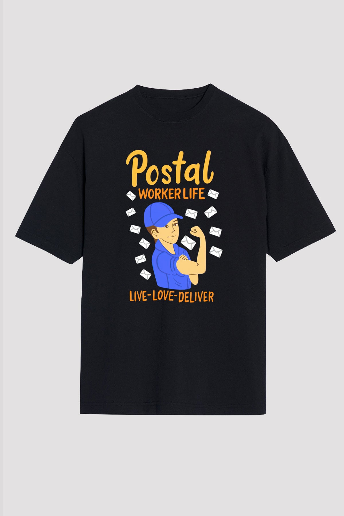 Postacı Siyah Unisex Tişört T-Shirt - TişörtFabrikası
