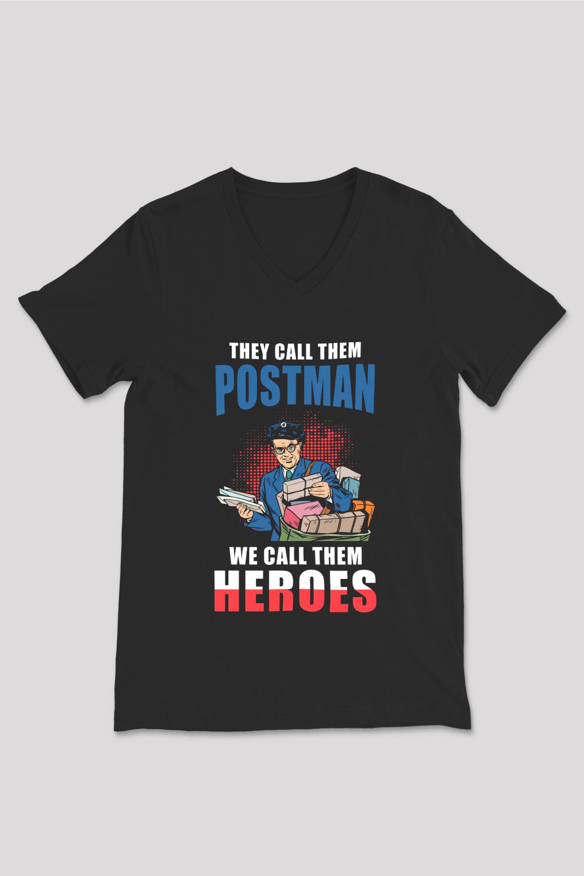 Postacı Siyah Unisex V Yaka Tişört