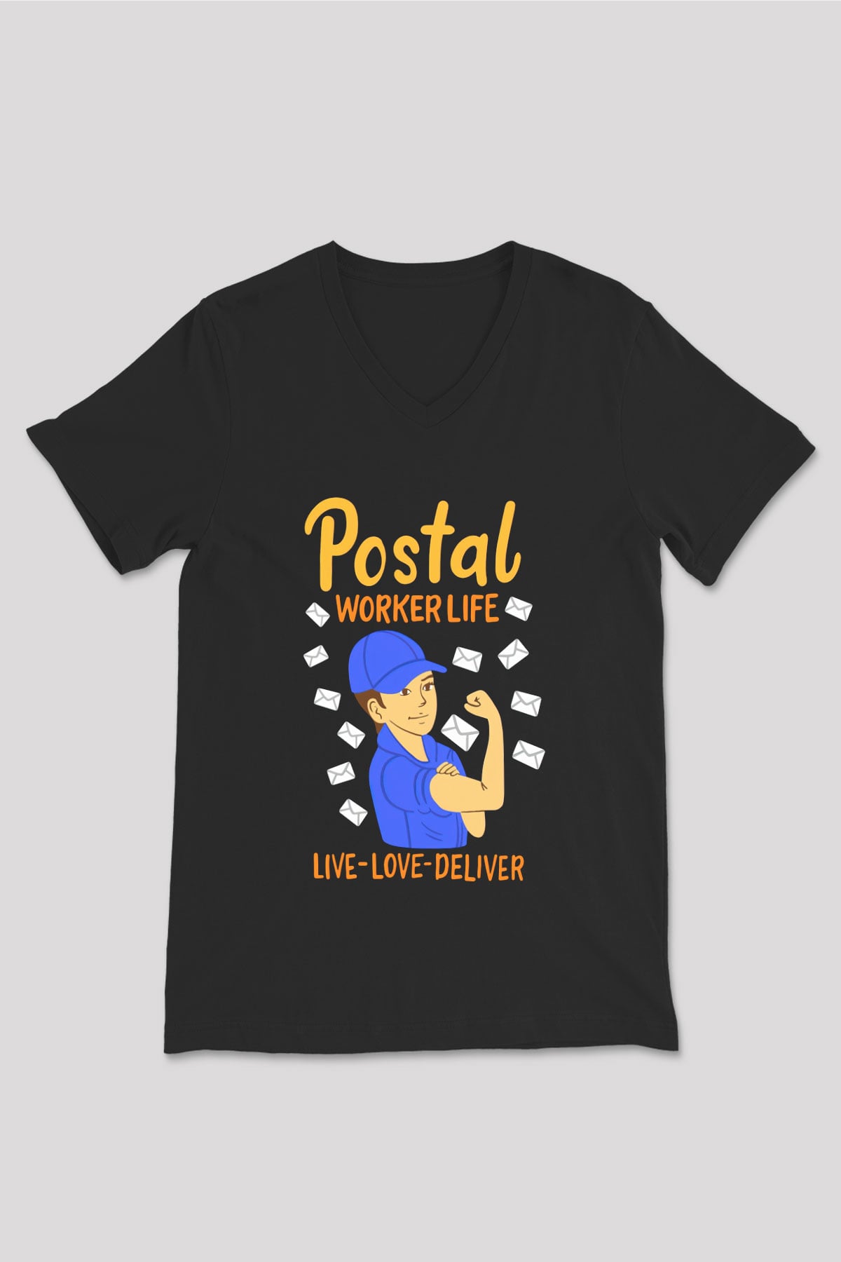 Postacı Siyah Unisex V Yaka Tişört