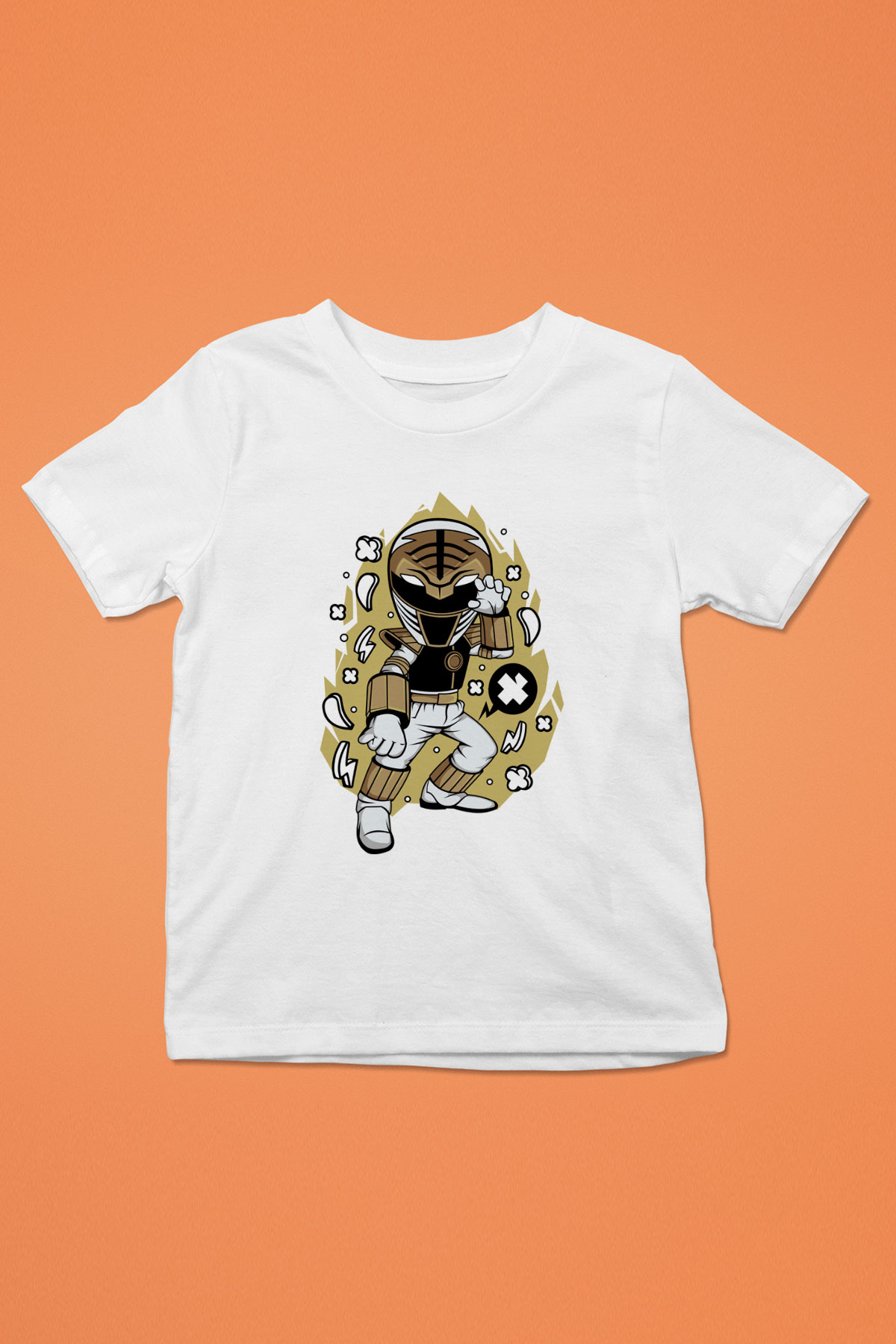 Power Ranger Baskılı Beyaz Unisex Çocuk Tshirt