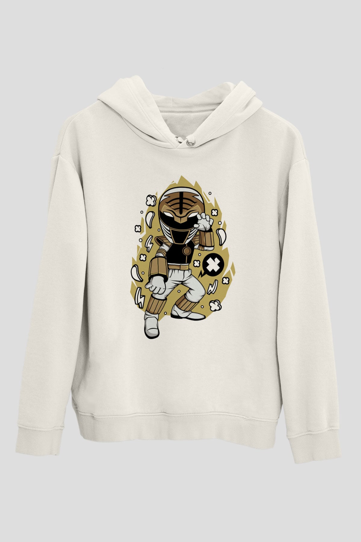 Power Ranger Baskılı Beyaz Unisex Hoodie