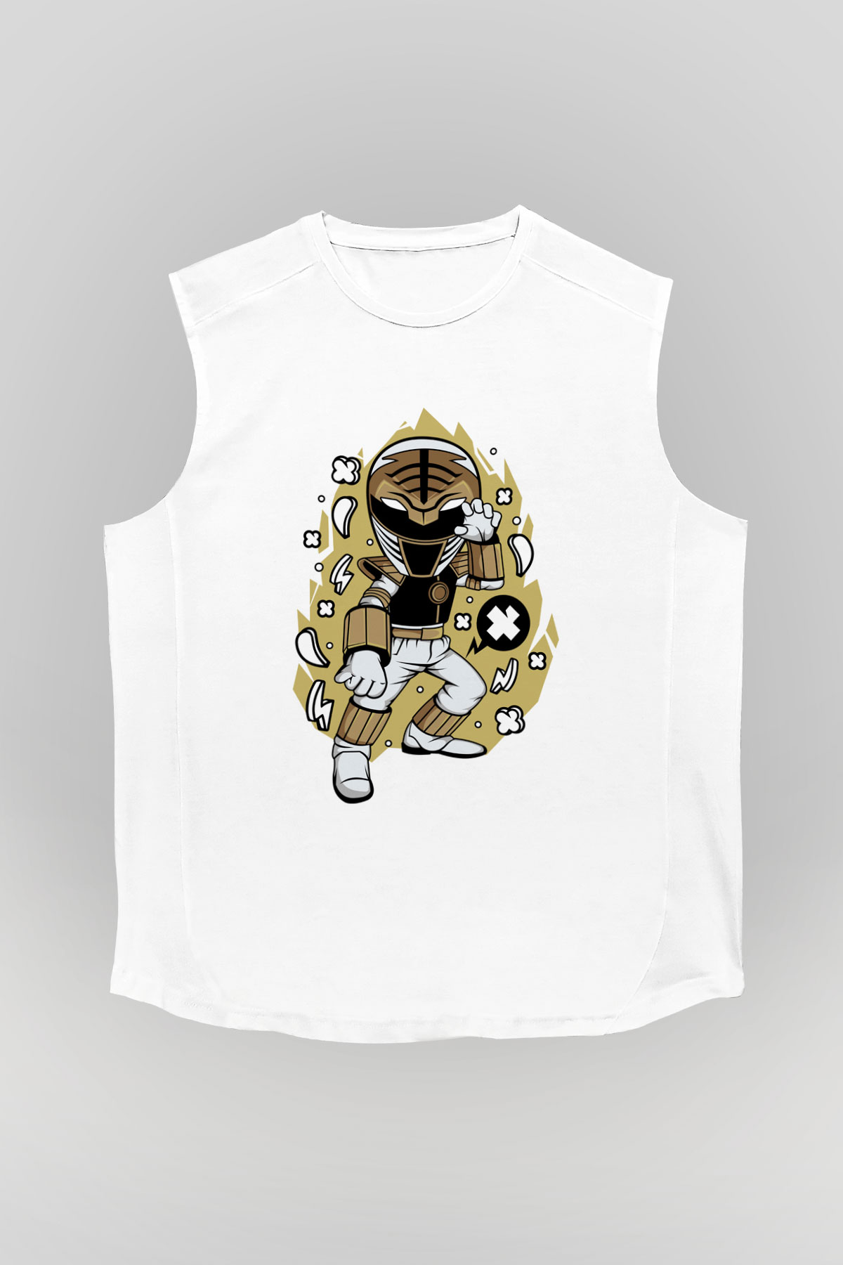 Power Ranger Baskılı Beyaz Unisex Kolsuz Tişört
