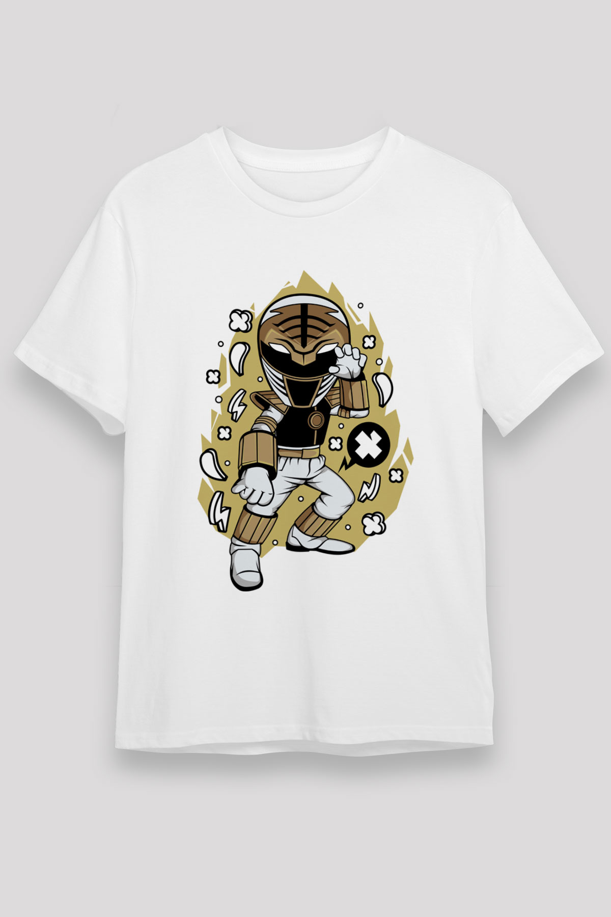 Power Ranger Baskılı Beyaz Unisex Tshirt