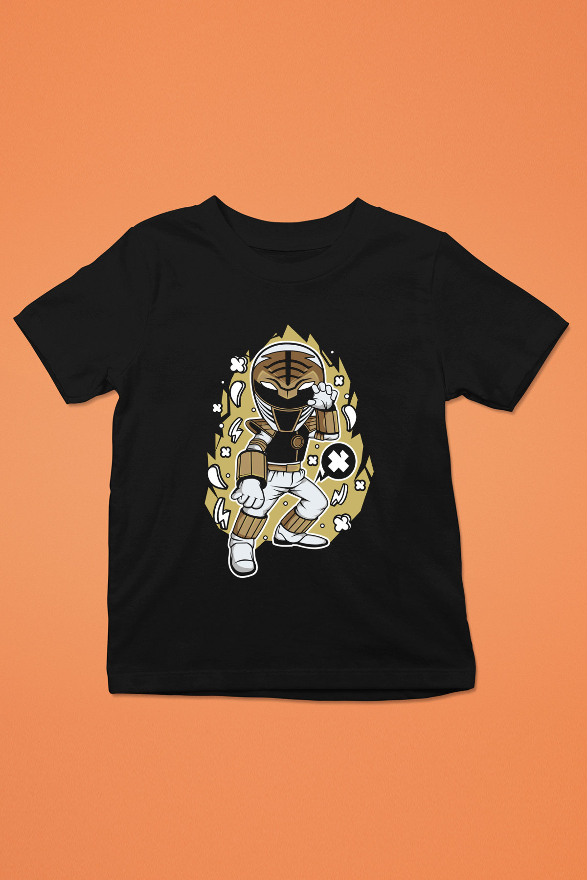 Power Ranger Baskılı Siyah Çocuk Unisex Tshirt
