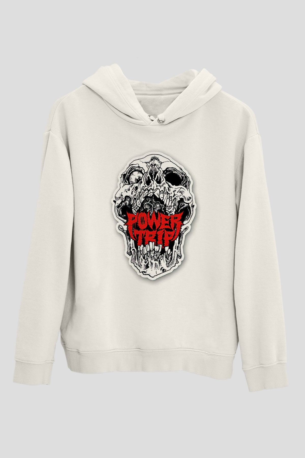 Power Trip Baskılı Beyaz Unisex Kapüşonlu Sweatshirt