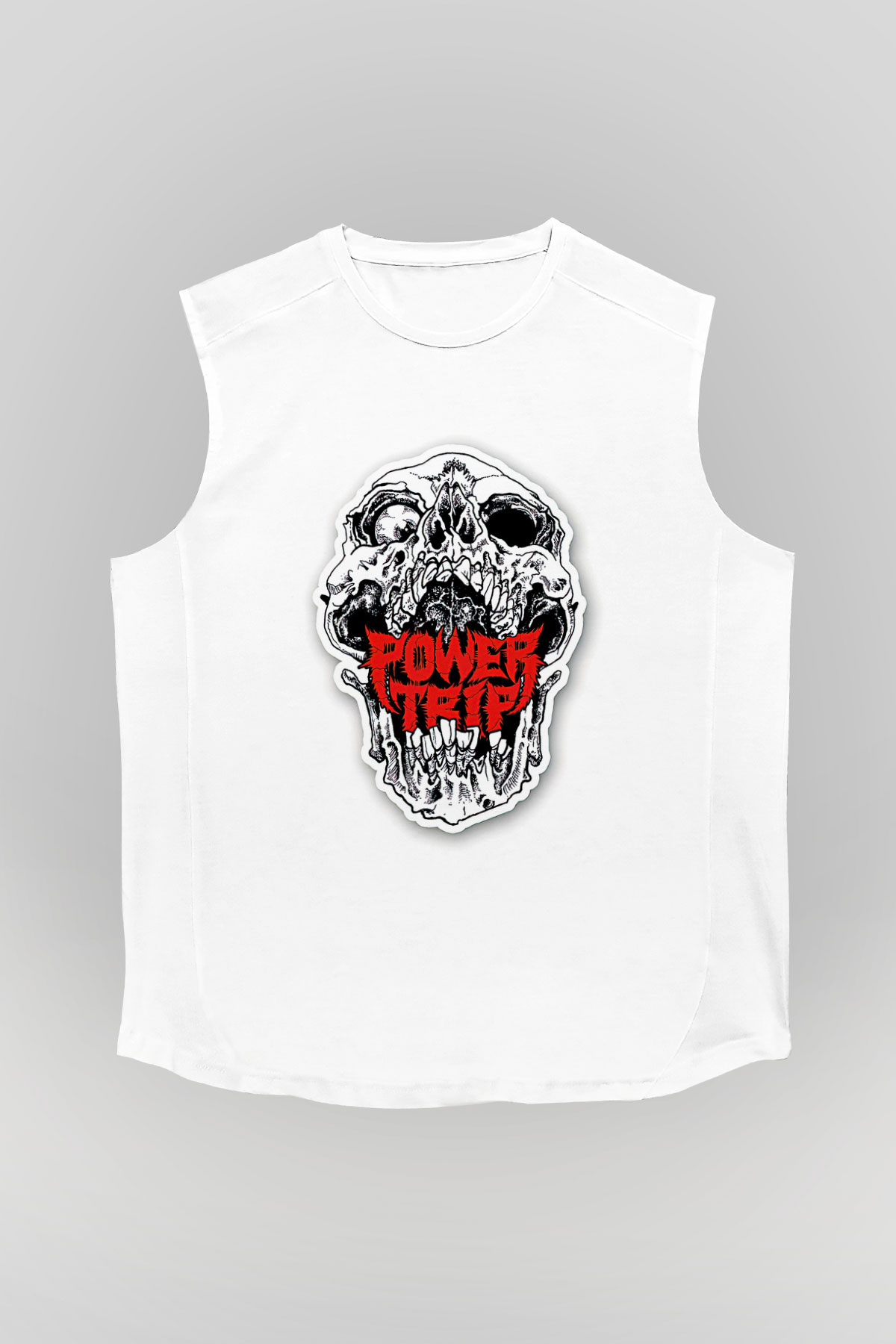 Power Trip Baskılı Beyaz Unisex Kolsuz Tişört - Tshirt