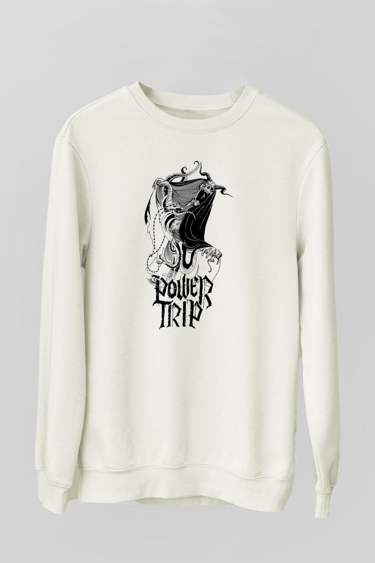 Power Trip Baskılı Beyaz Unisex Sweatshirt