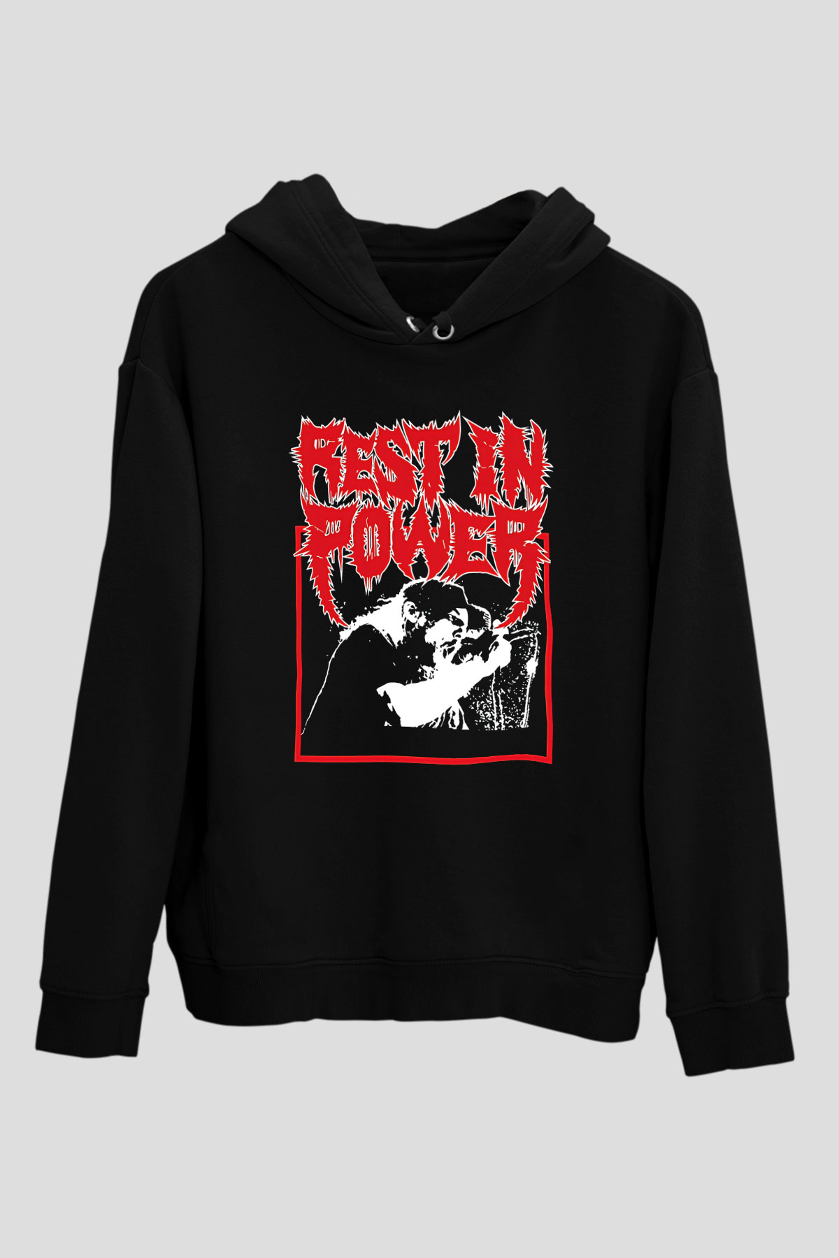 Power Trip Baskılı Unisex Siyah Kapüşonlu Sweatshirt