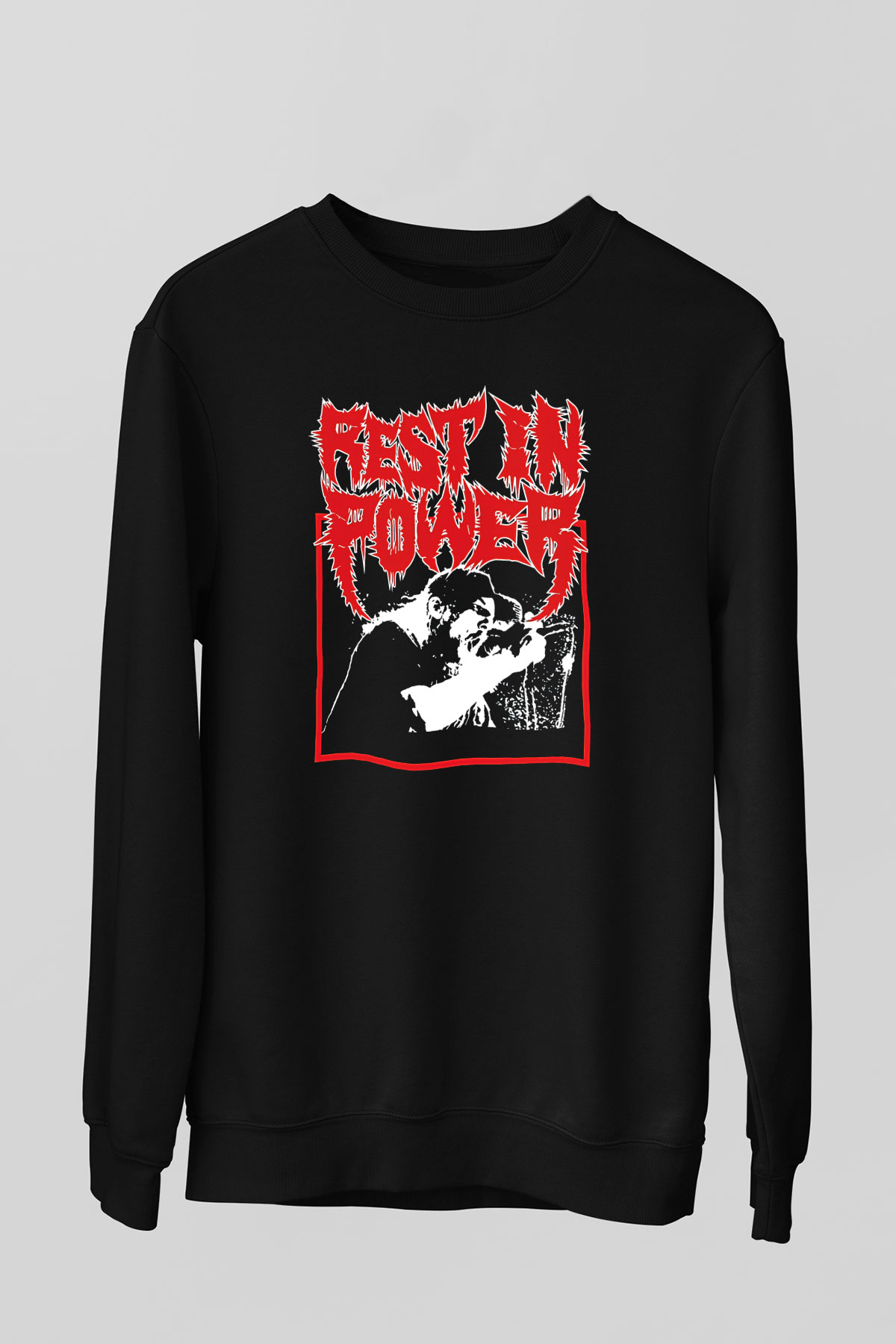 Power Trip Baskılı Unisex Siyah Sweatshirt