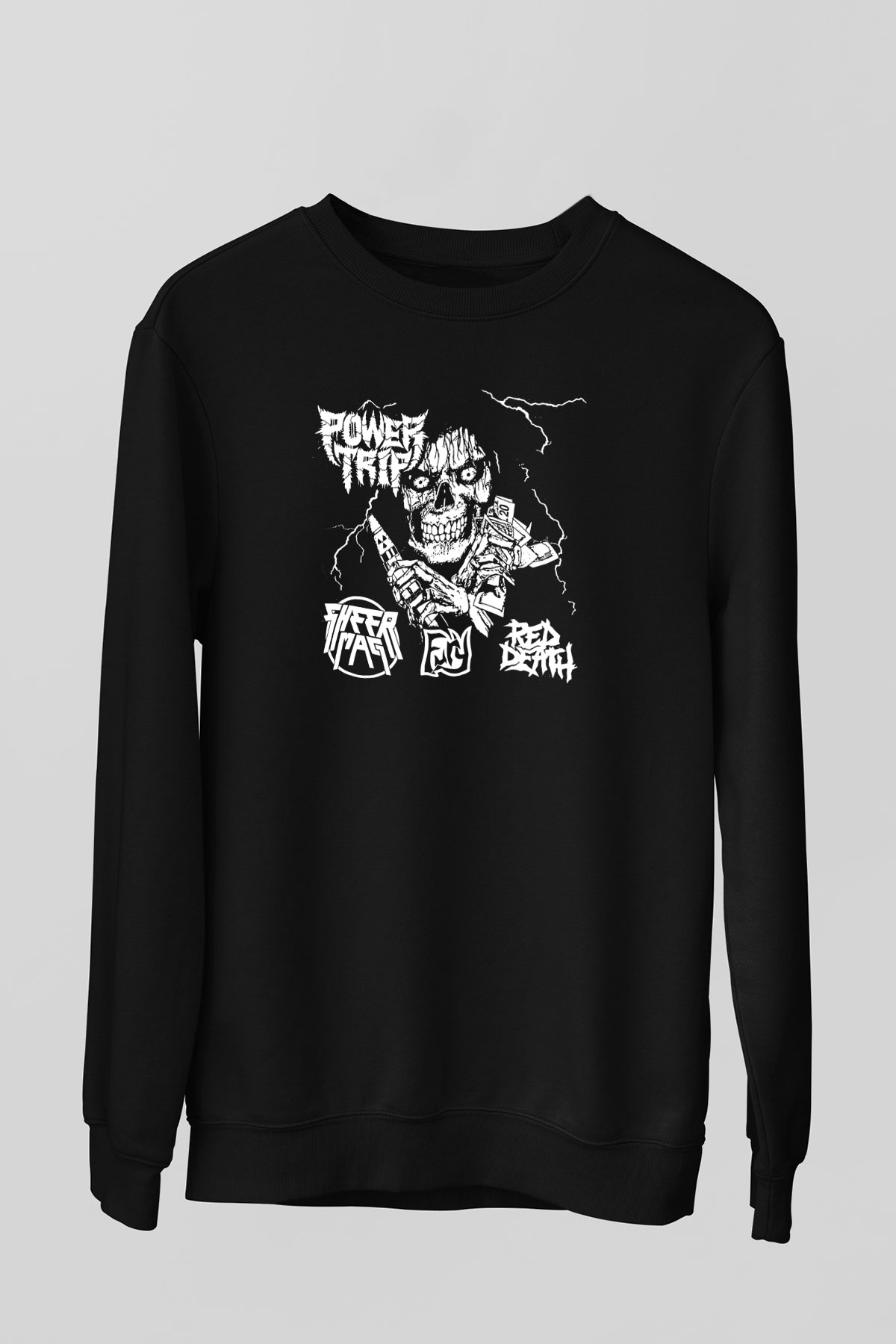 Power Trip Baskılı Unisex Siyah Sweatshirt