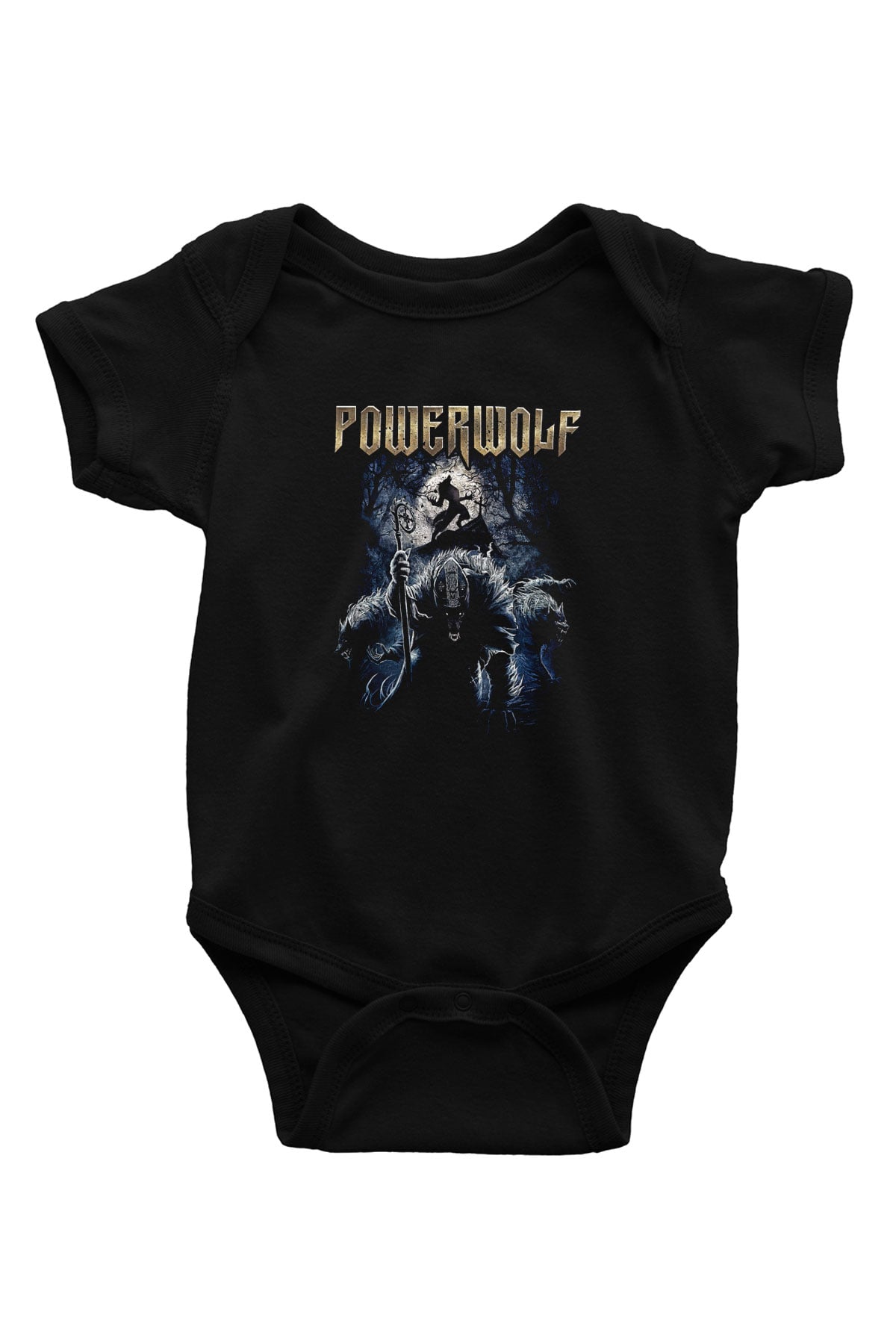 Powerwolf Baskılı Unisex Siyah Bebek Body - Zıbın