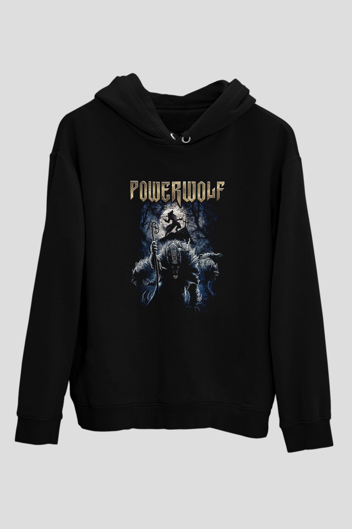 Powerwolf Baskılı Unisex Siyah Kapüşonlu Sweatshirt