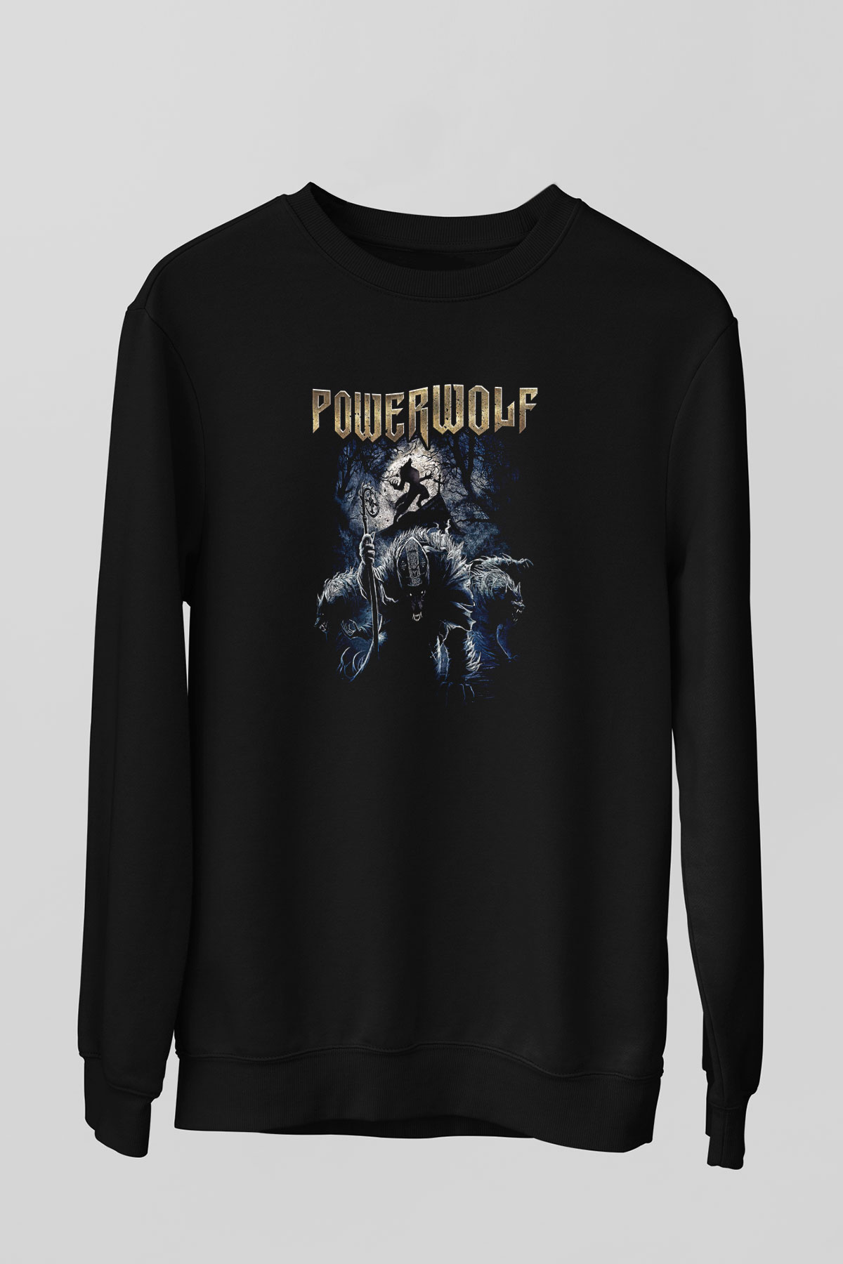 Powerwolf Baskılı Unisex Siyah Sweatshirt