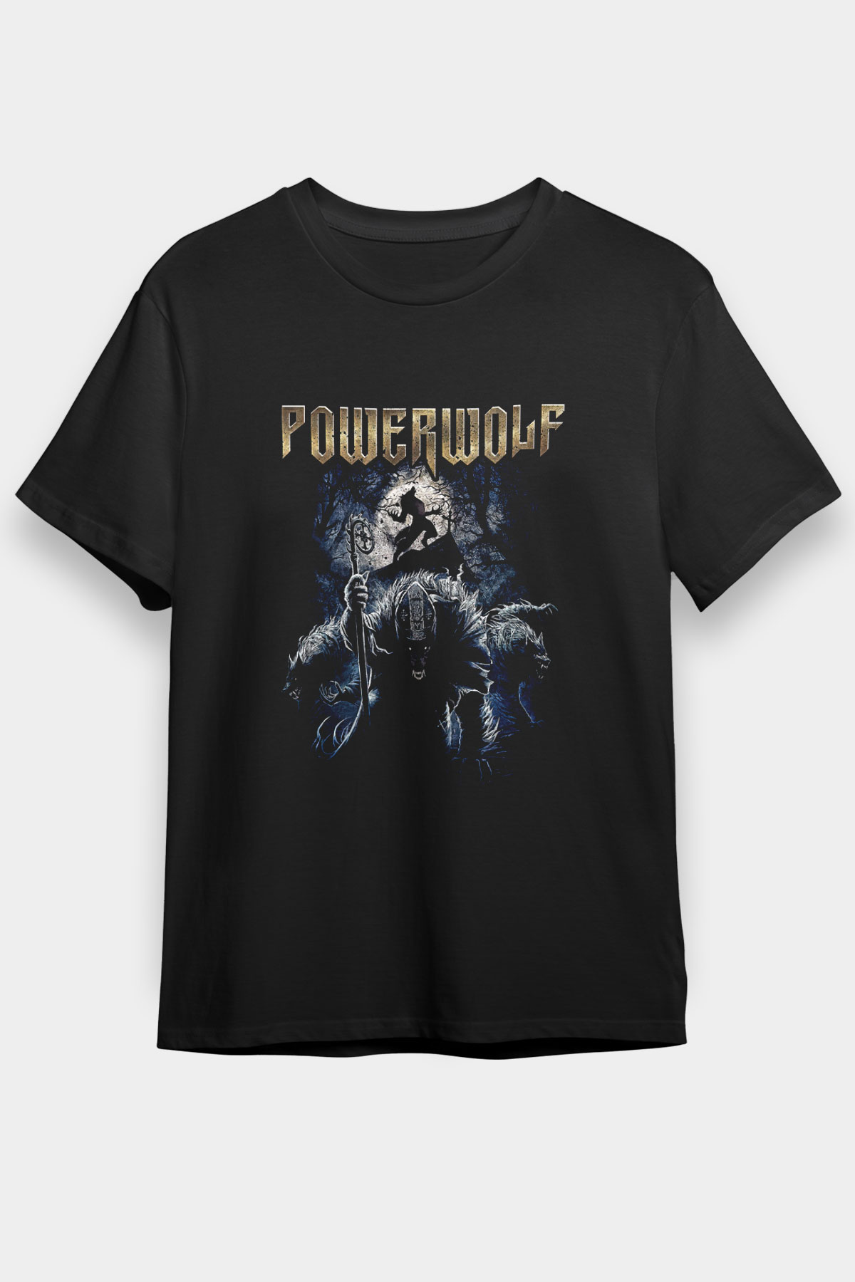 Powerwolf Baskılı Unisex Siyah Tişört - Tshirt