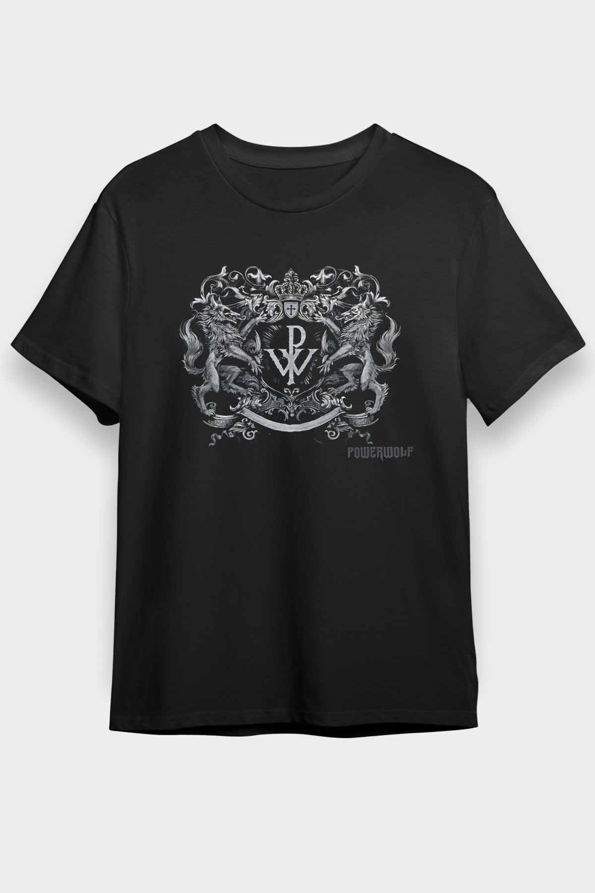 Powerwolf Baskılı Unisex Siyah Tişört - Tshirt