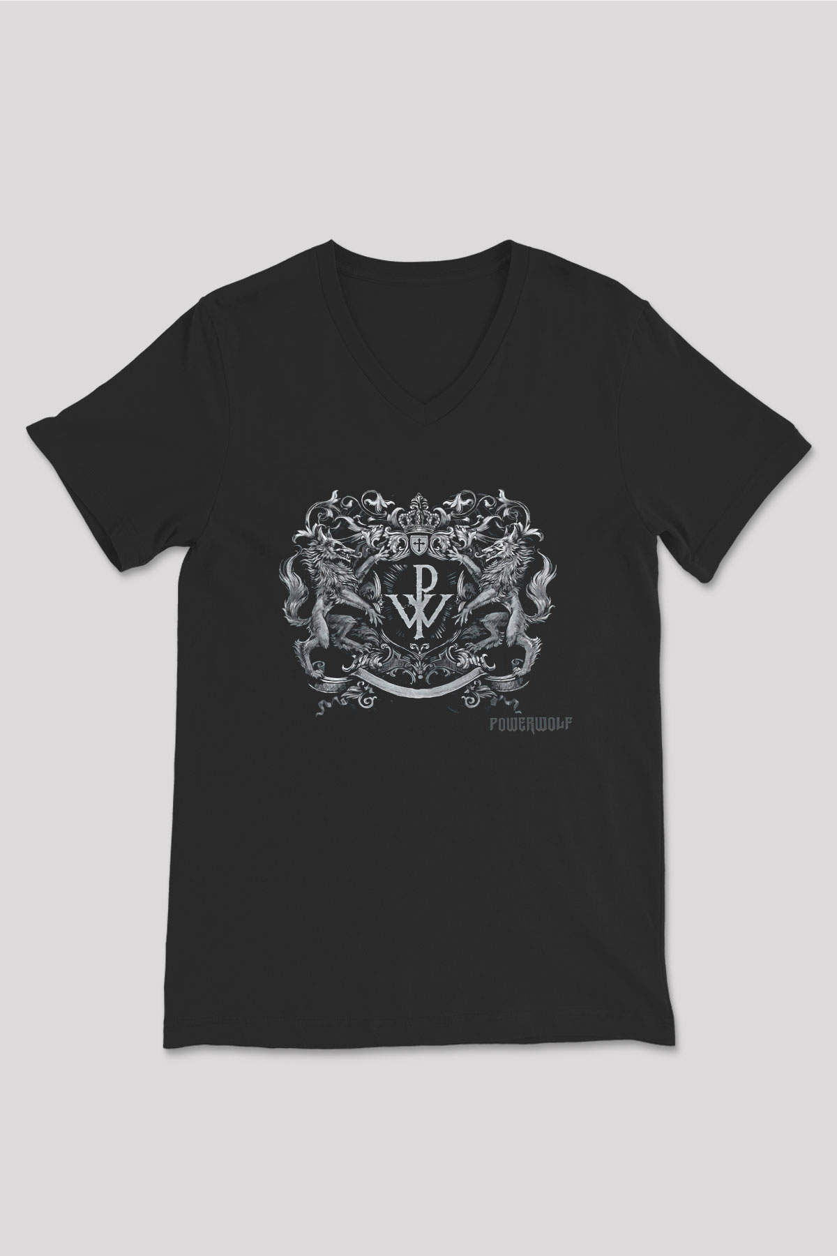 Powerwolf Baskılı Unisex Siyah V Yaka Tişört - Tshirt