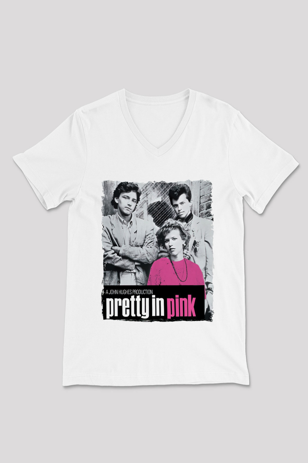 Pretty in Pink Beyaz Unisex  V Yaka Tişört
