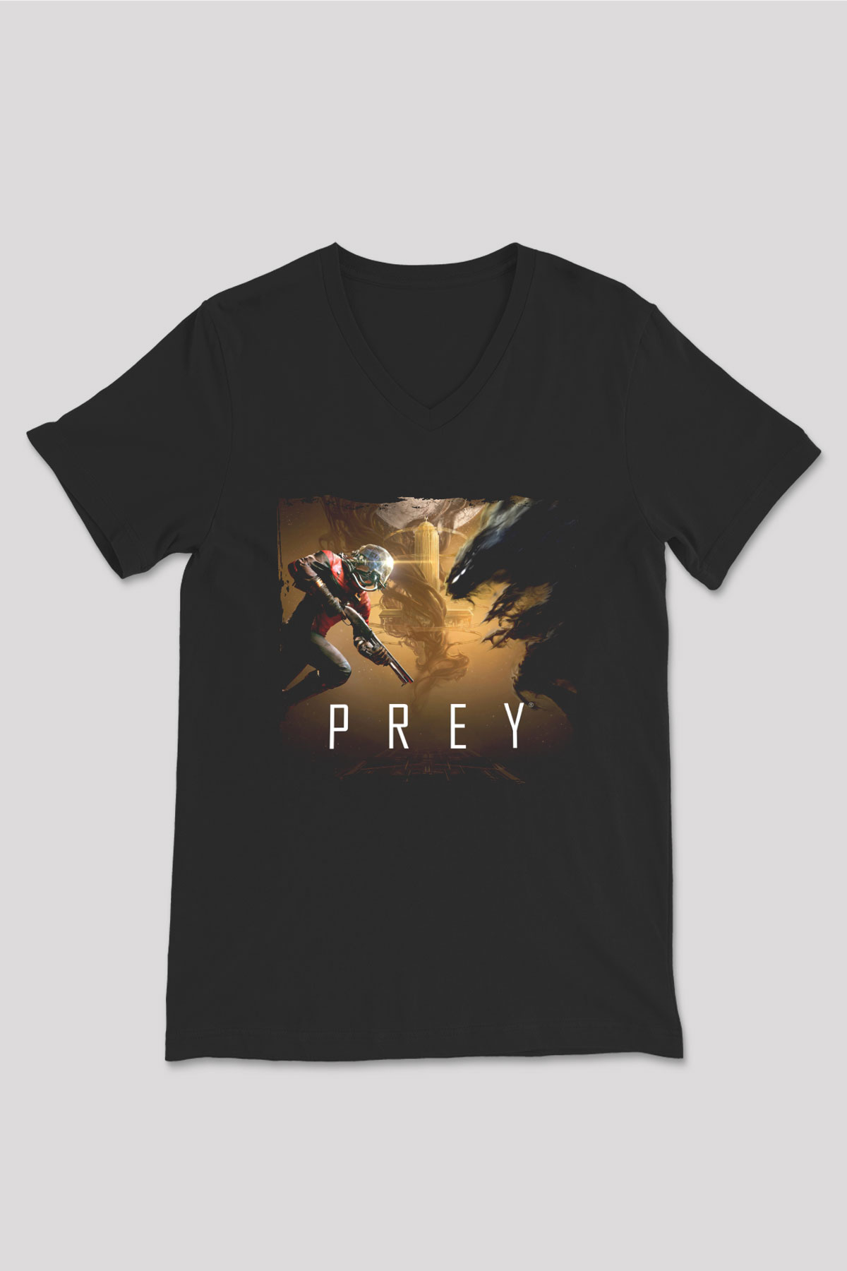 Prey Siyah Unisex V Yaka Tişört