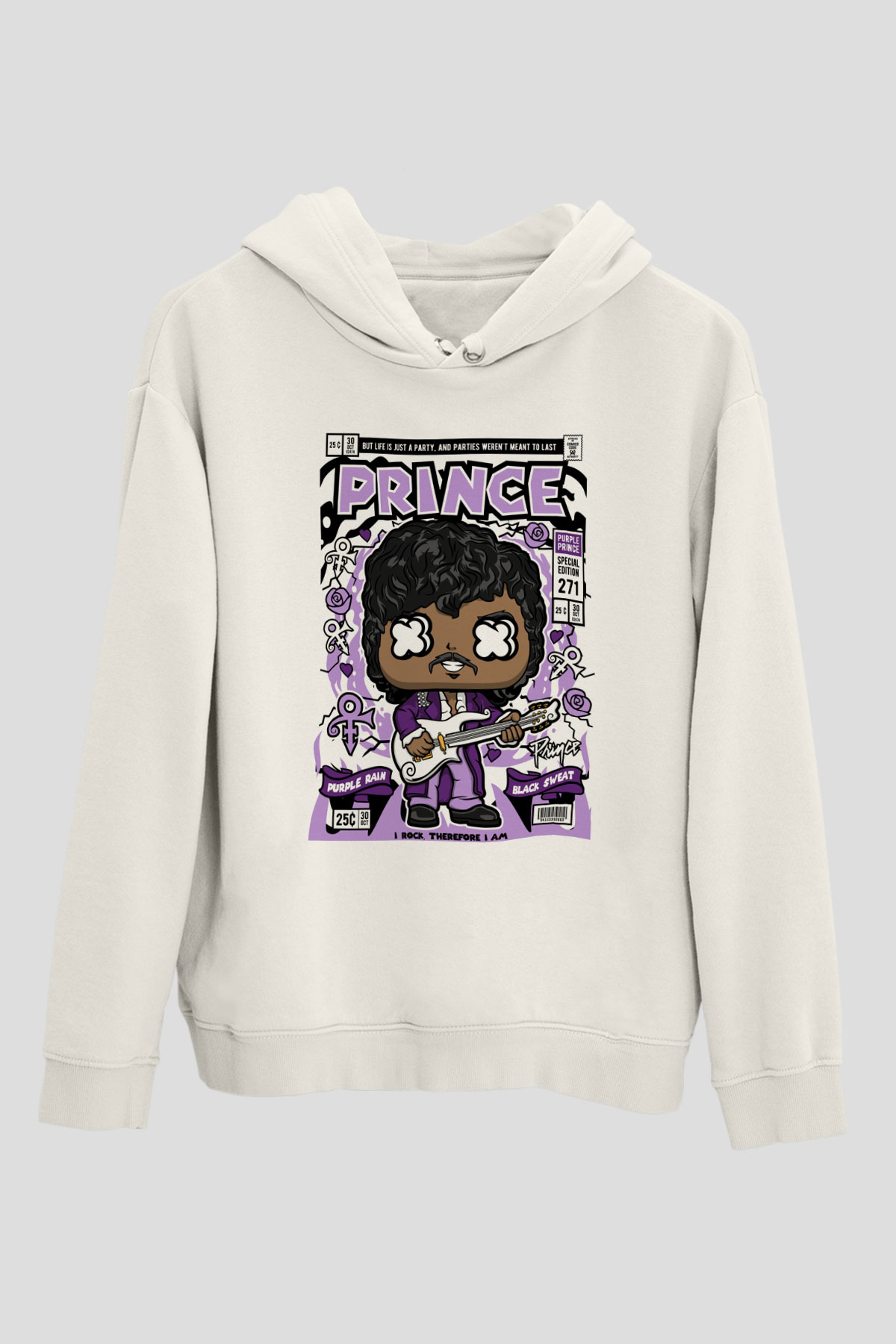Prince Baskılı Unisex Beyaz Hoodie