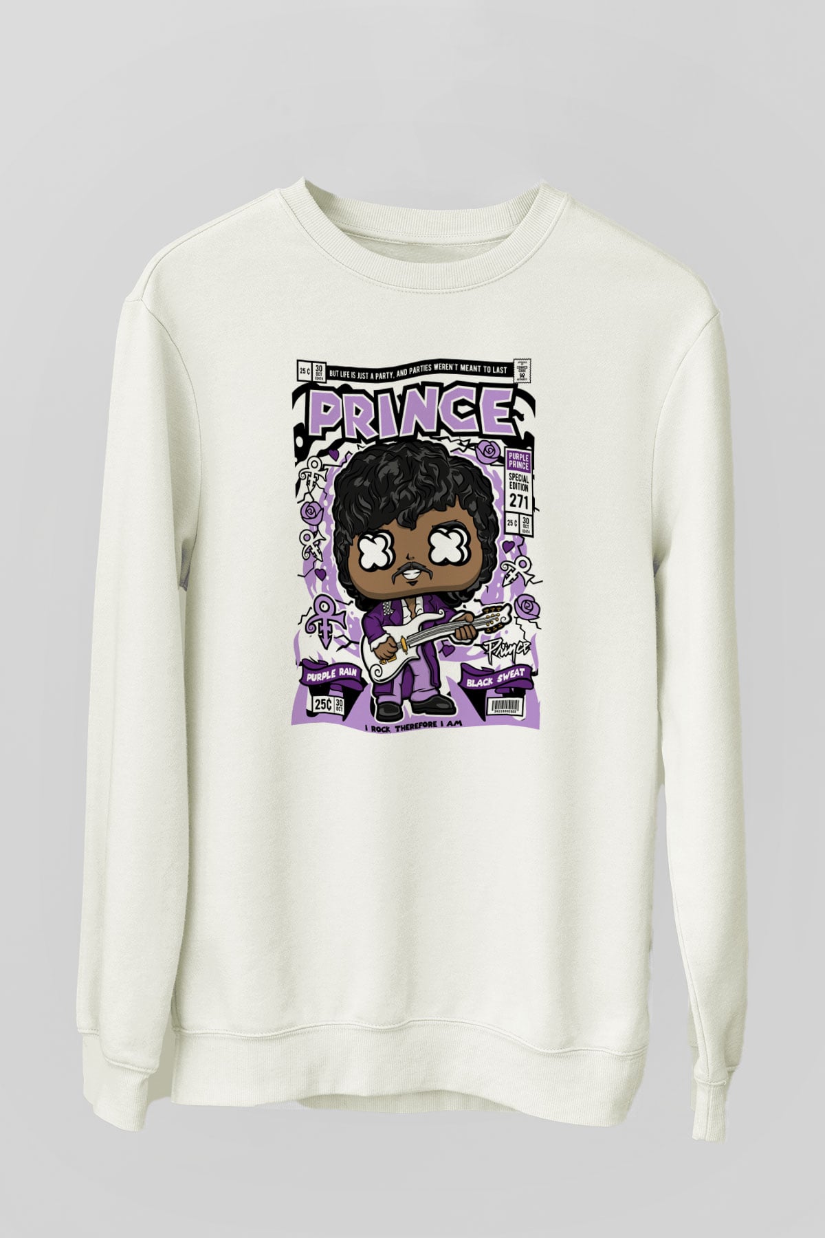 Prince Baskılı Unisex Beyaz Sweatshirt