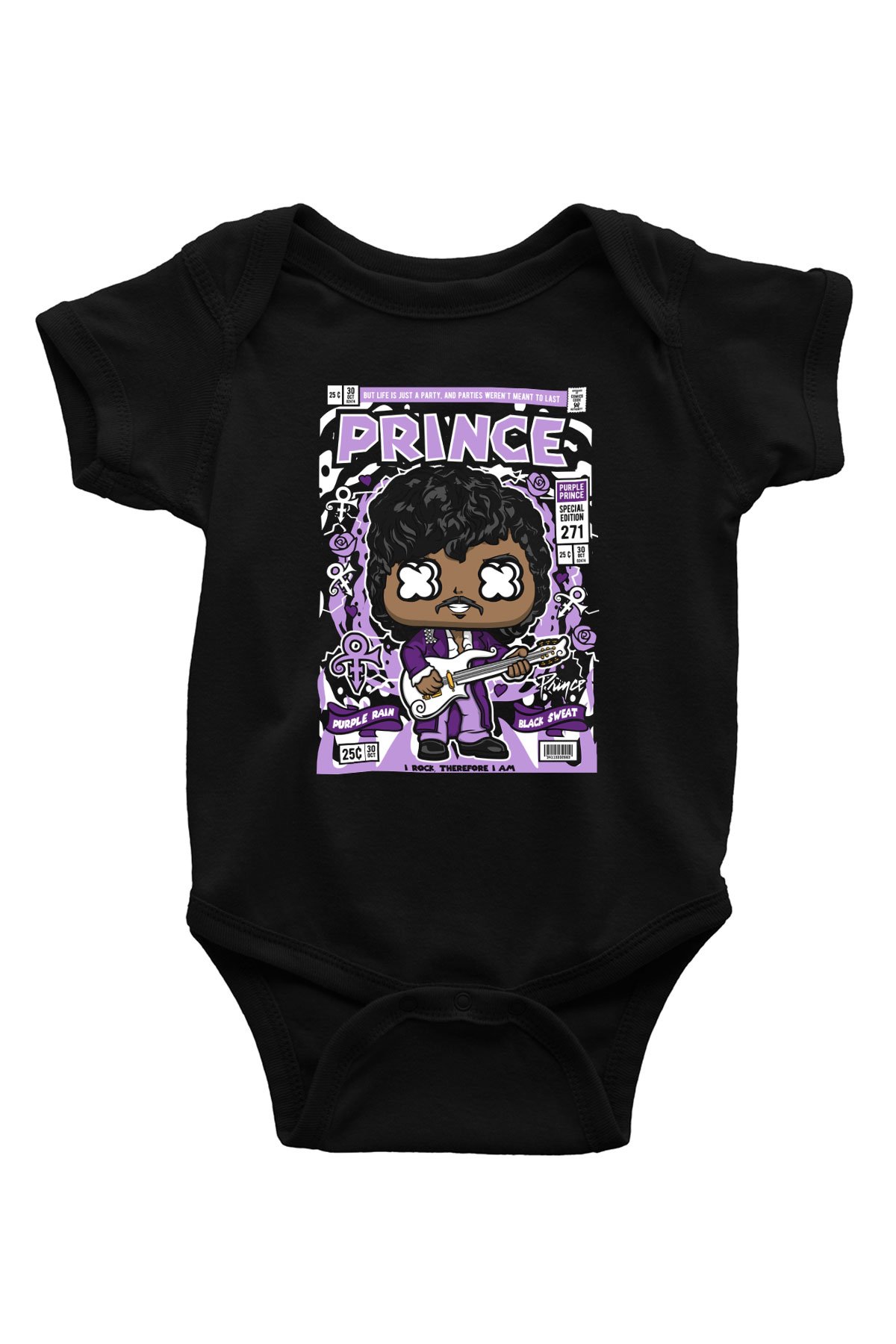 Prince Baskılı Unisex Siyah Bebek Body - Zıbın