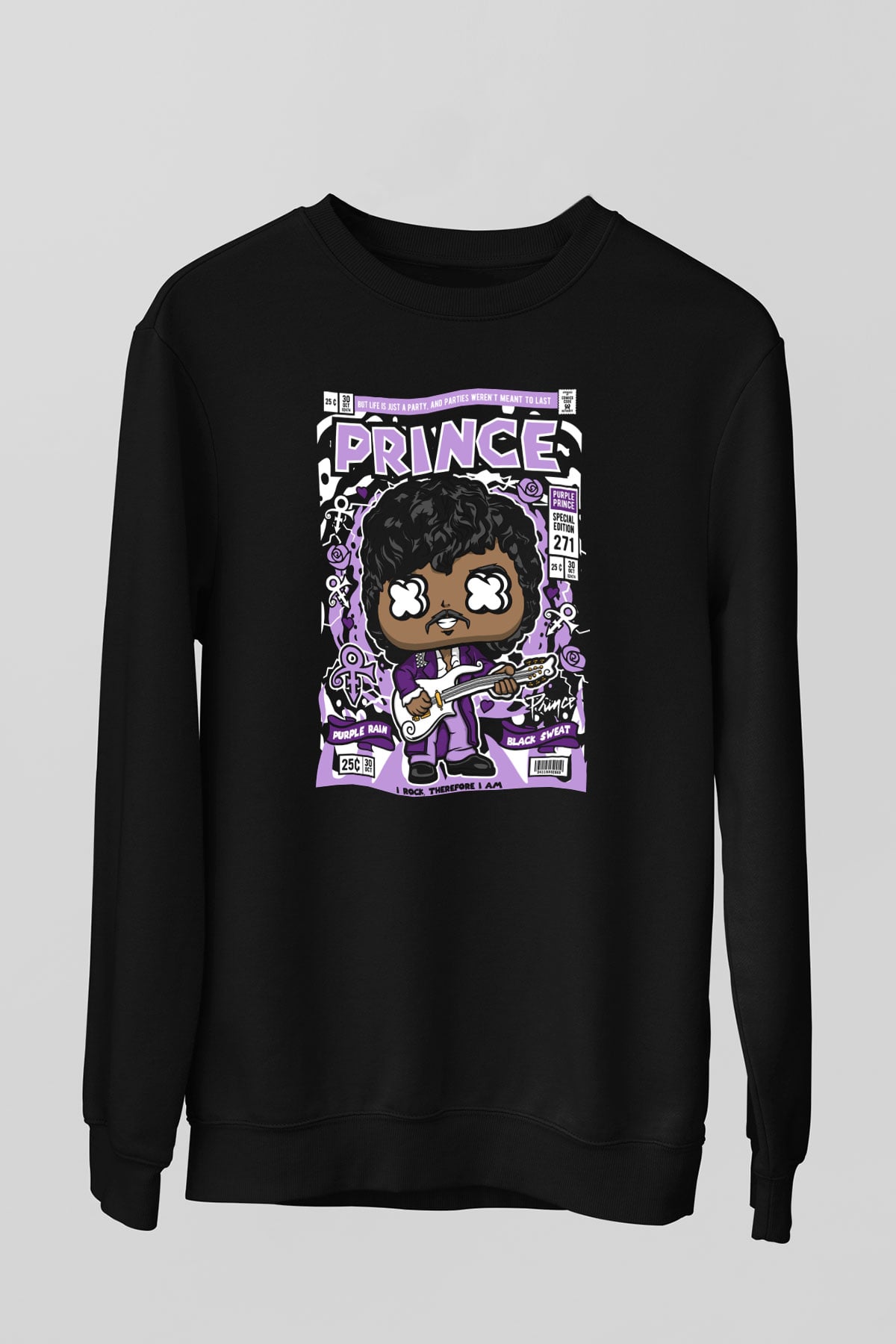 Prince Baskılı Unisex Siyah Sweatshirt