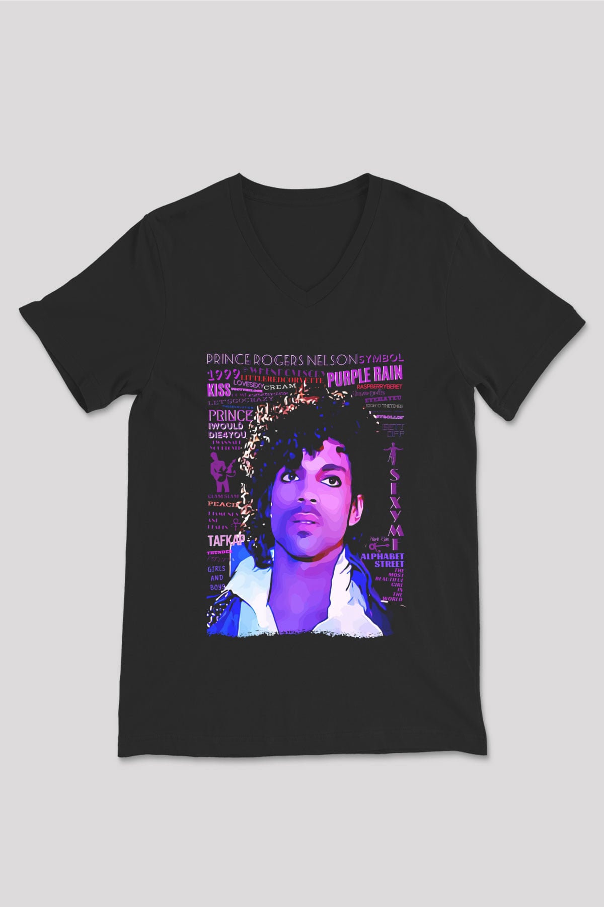 Prince Siyah Unisex V Yaka Tişört