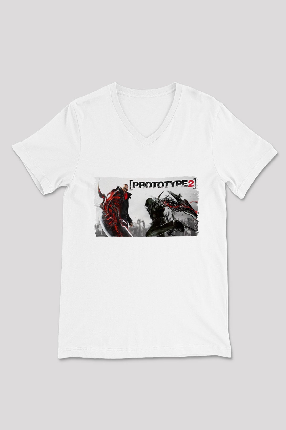 Prototype Beyaz Unisex V Yaka Tişört
