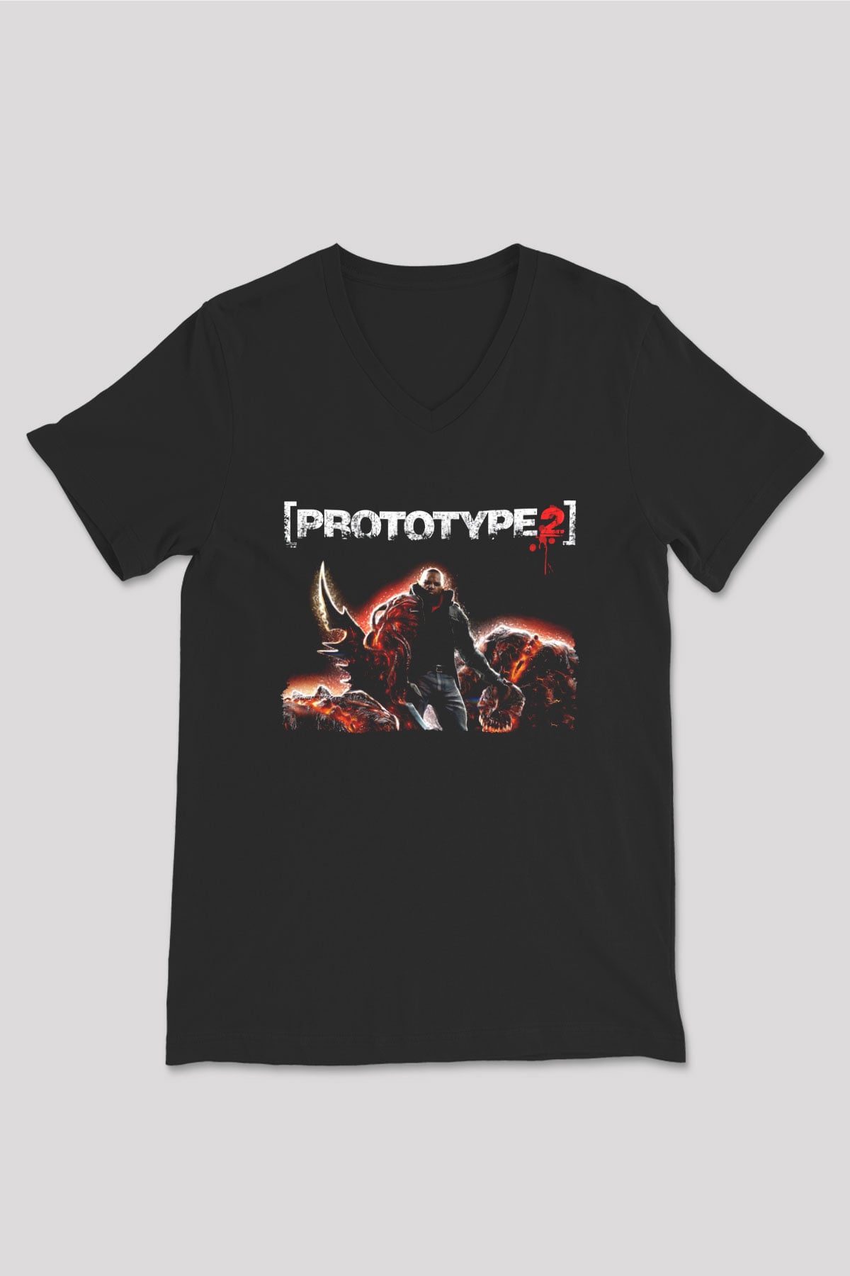 Prototype Siyah Unisex V Yaka Tişört